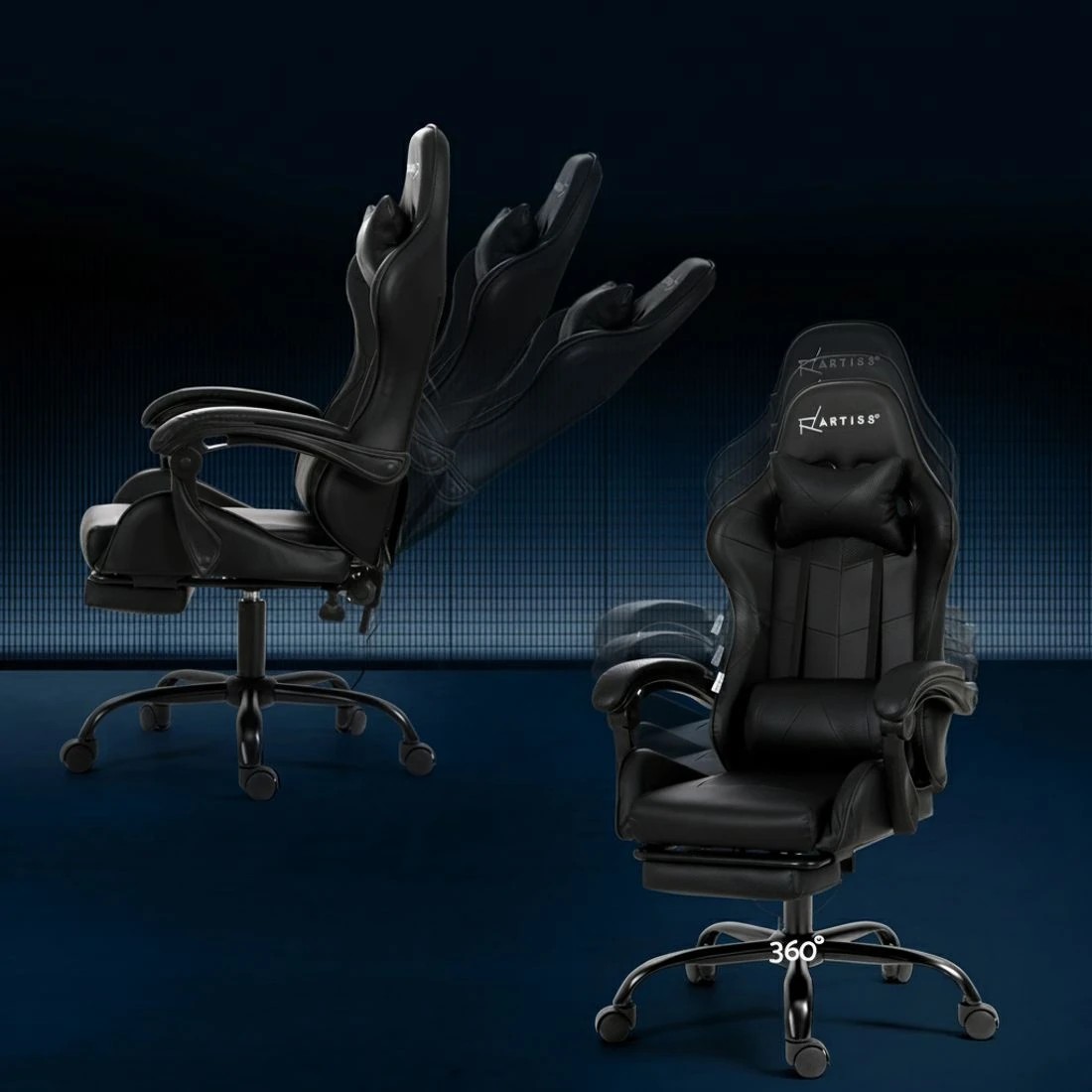 4 Artiss 2 Point Massage Gaming Office Chair Footrest - Black, 4 of 5