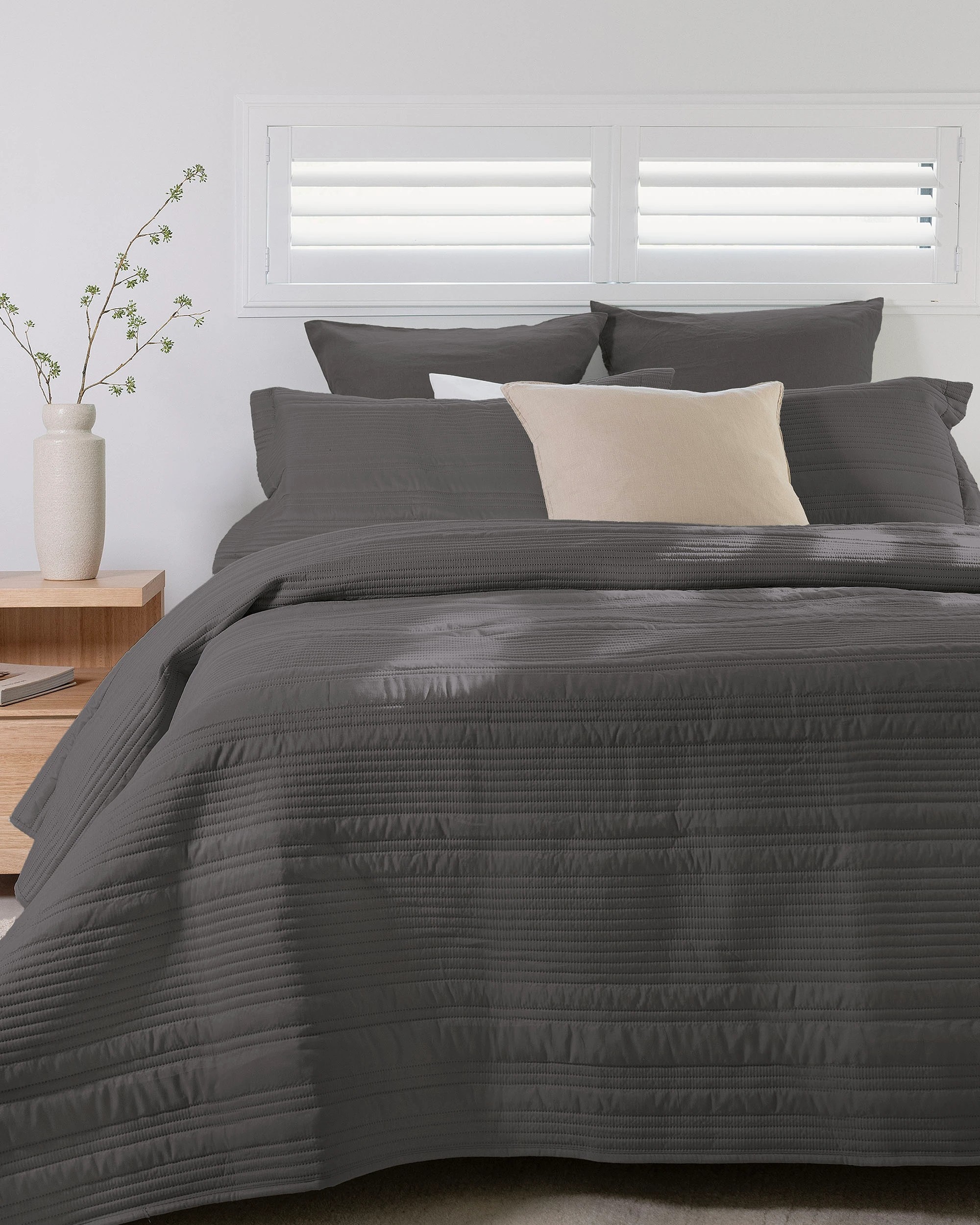 1 Bambury Flinders Embossed Microfibre Lightweight Coverlet Set - Single/Double - Charcoal, 1 of 4