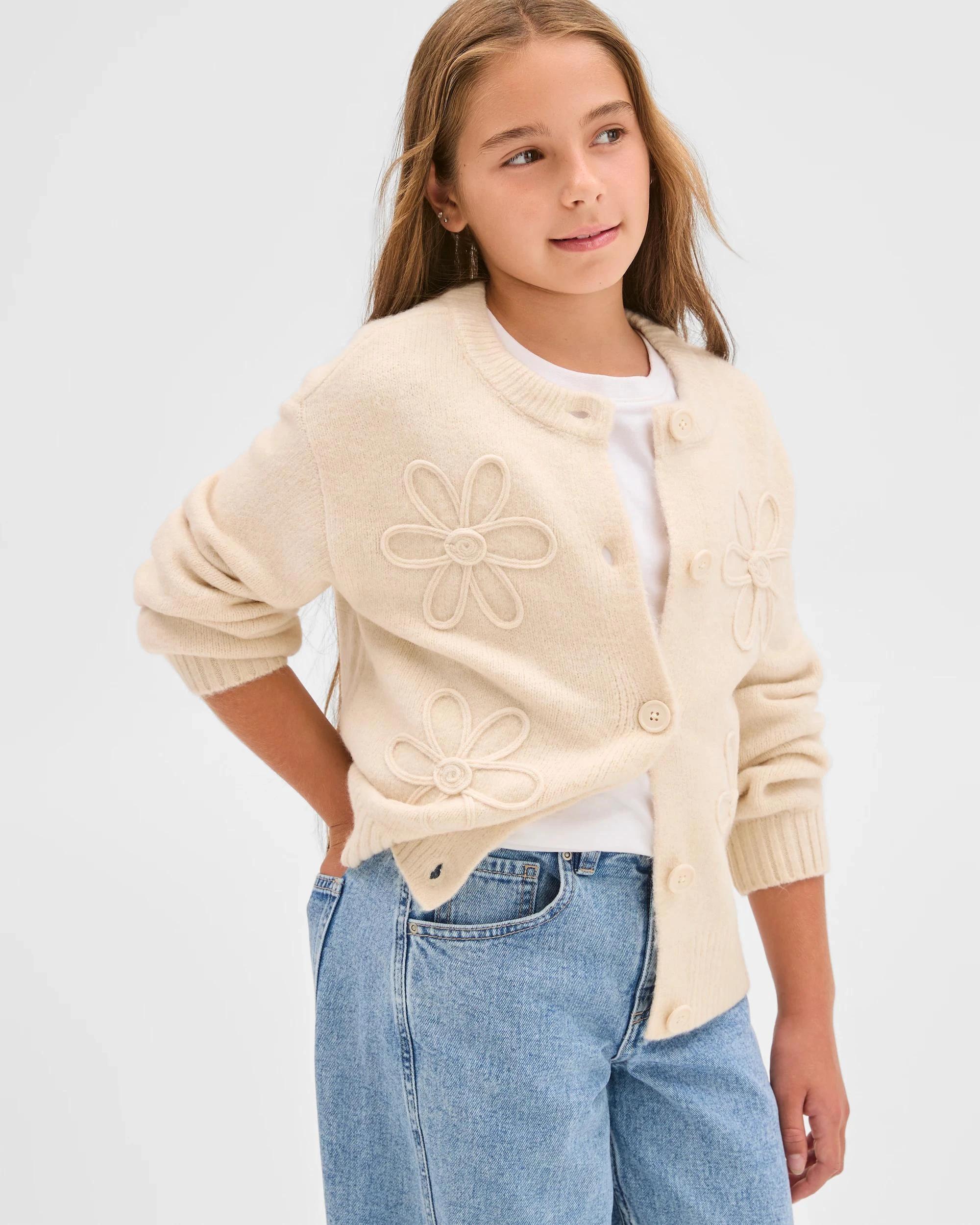 2 Target Kids Button Through Boxy Knit Cardigan CREAM, 2 of 7