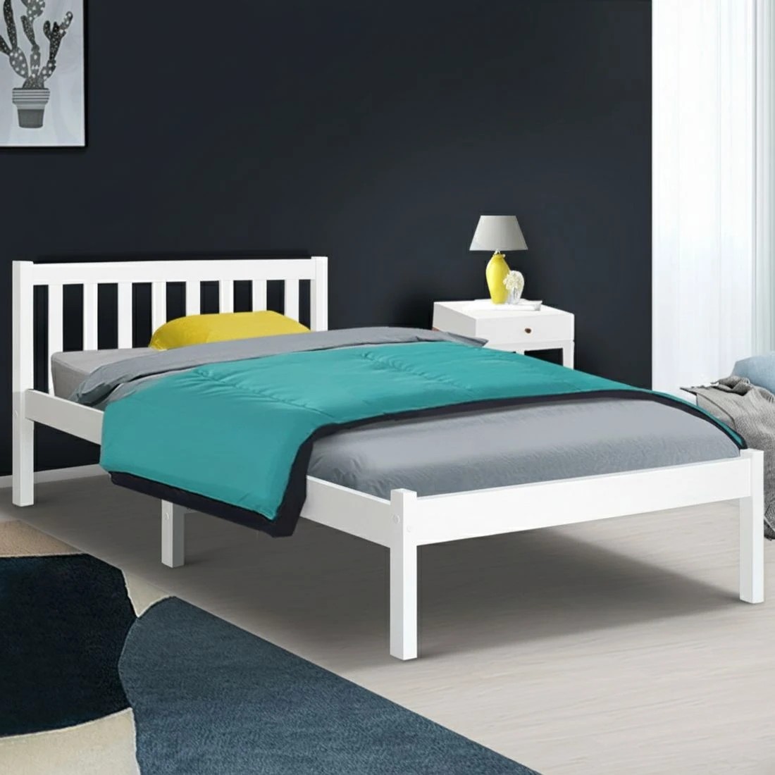 7 Artiss Bed Frame Single Size Wooden  SOFIE - White, 7 of 8