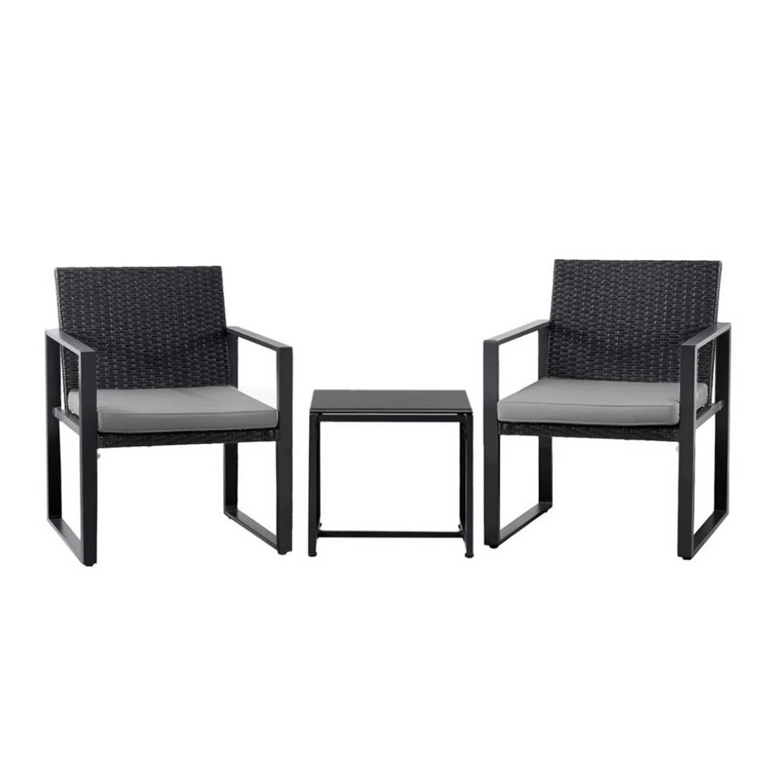 1 Gardeon 3PC Outdoor Bistro Set Patio Furniture Wicker Dining Chairs Table Cushion - Black, 1 of 7