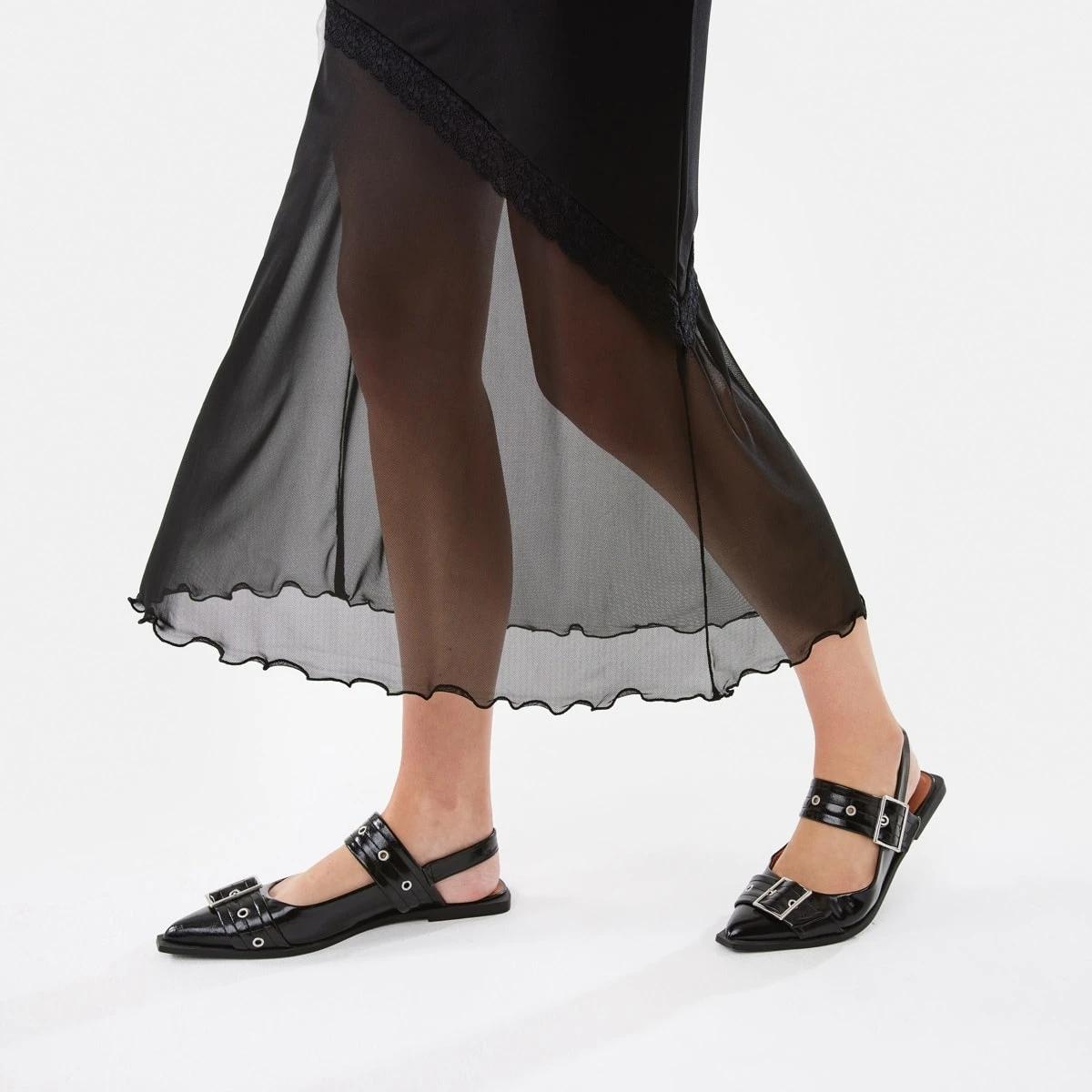 7 Sleeveless Asymmetric Mesh Maxi Dress Black, 7 of 9