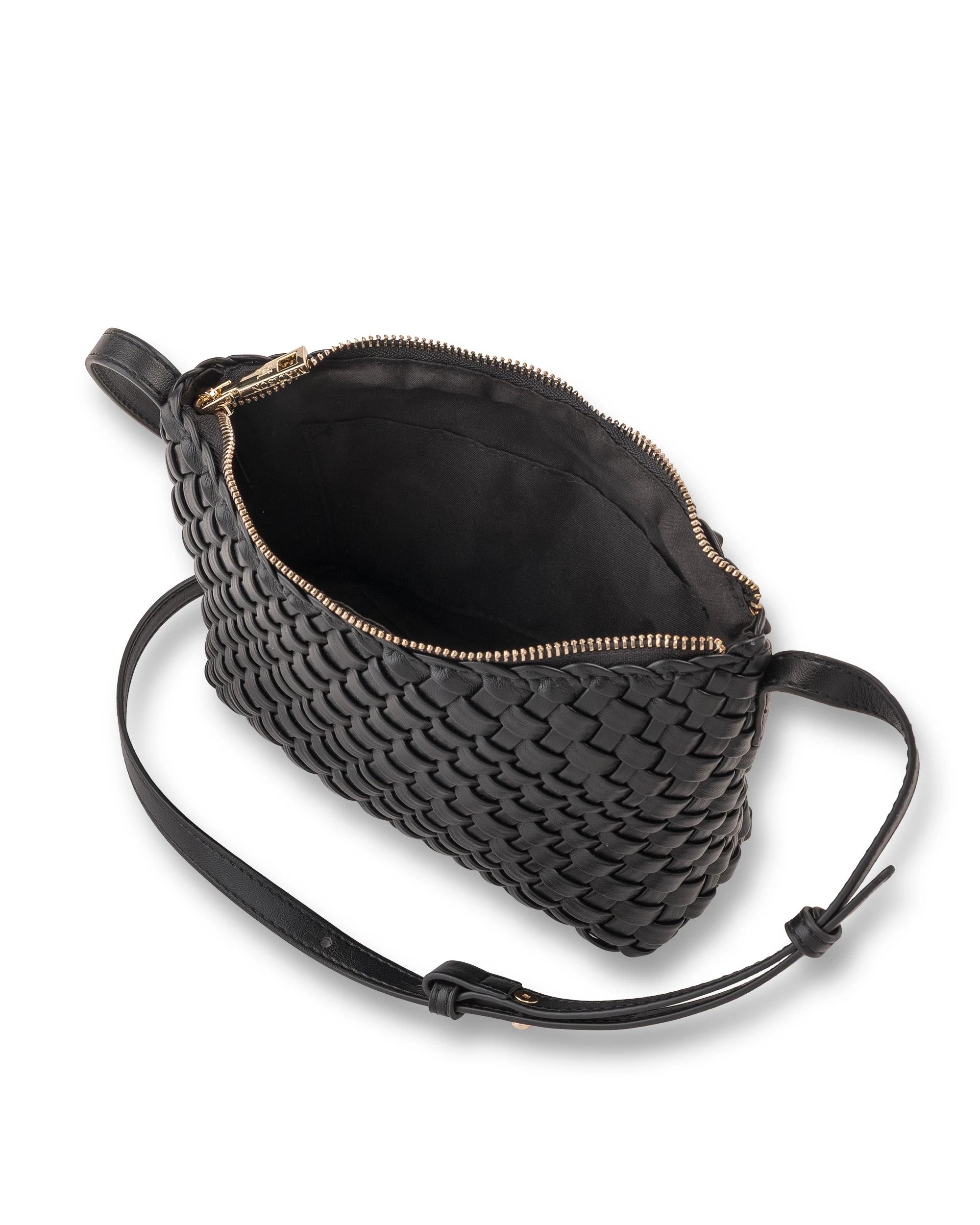 5 Madison Accessories Leah Weave Small Zip Top Crossbody Bag BLACK, 5 of 5