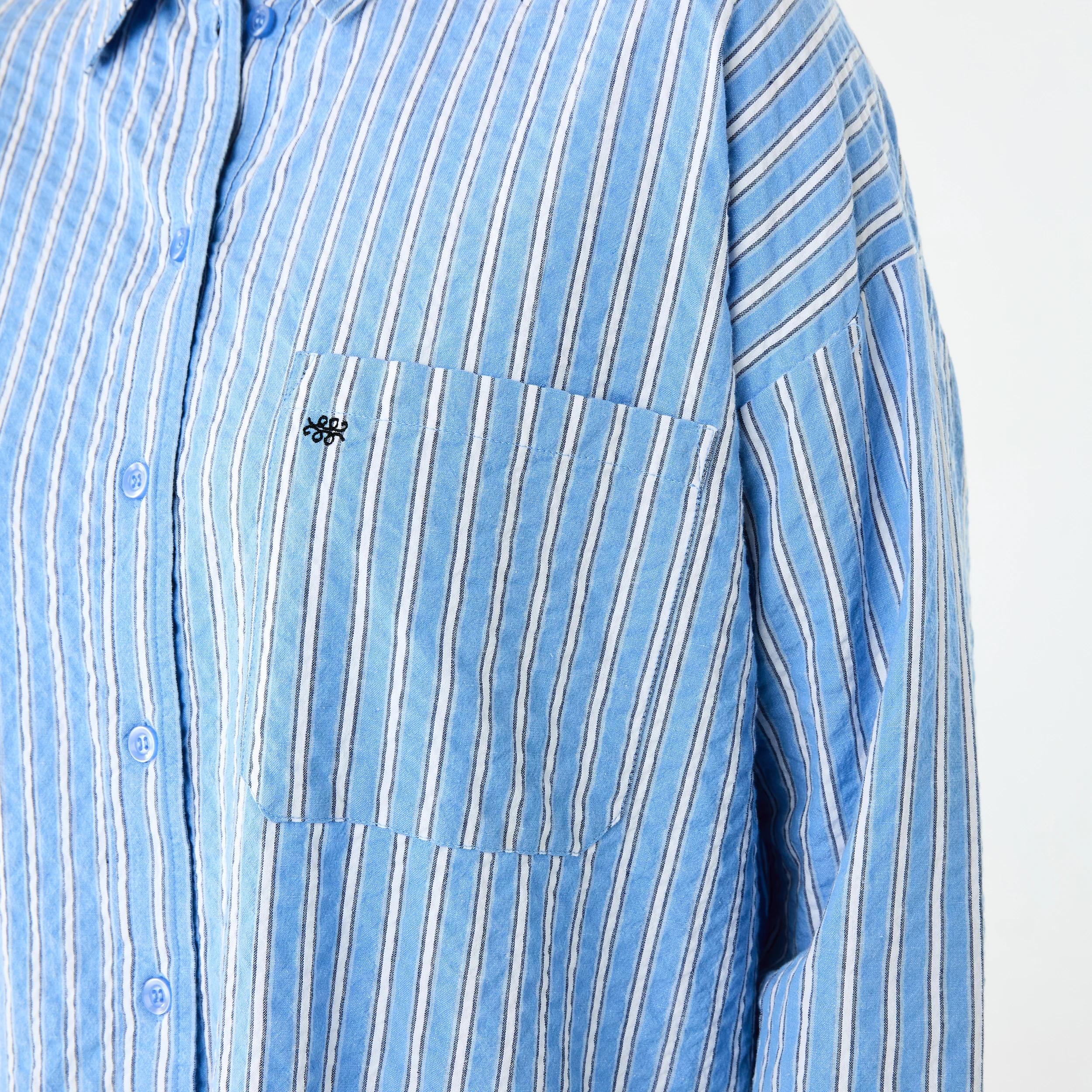 7 Long Sleeve Oversized Seersucker Shirt Strp Blu, 7 of 9