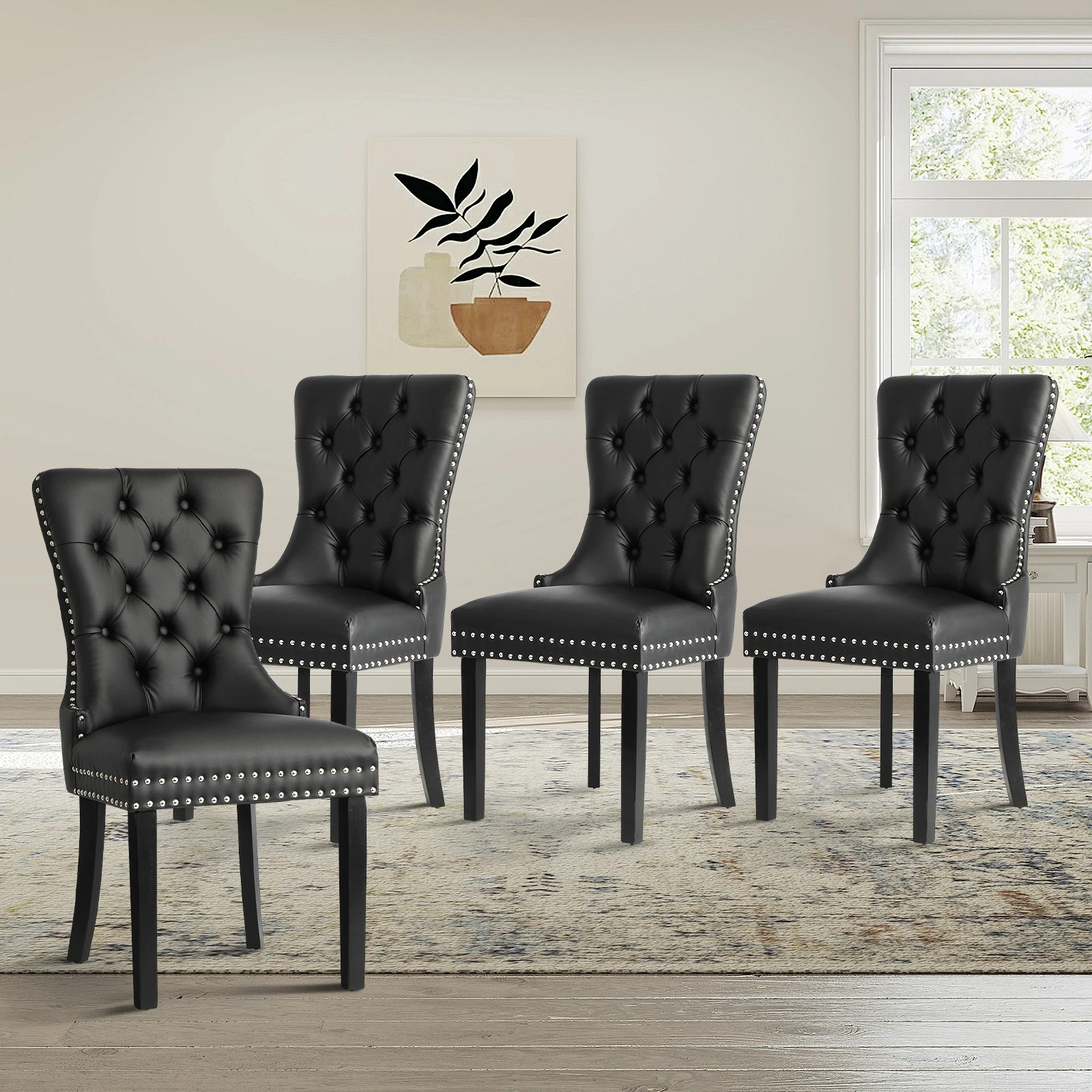 2 Oikiture 4x Dining Chairs Upholstered French Provincial Tufted PU Leather - Black, 2 of 8