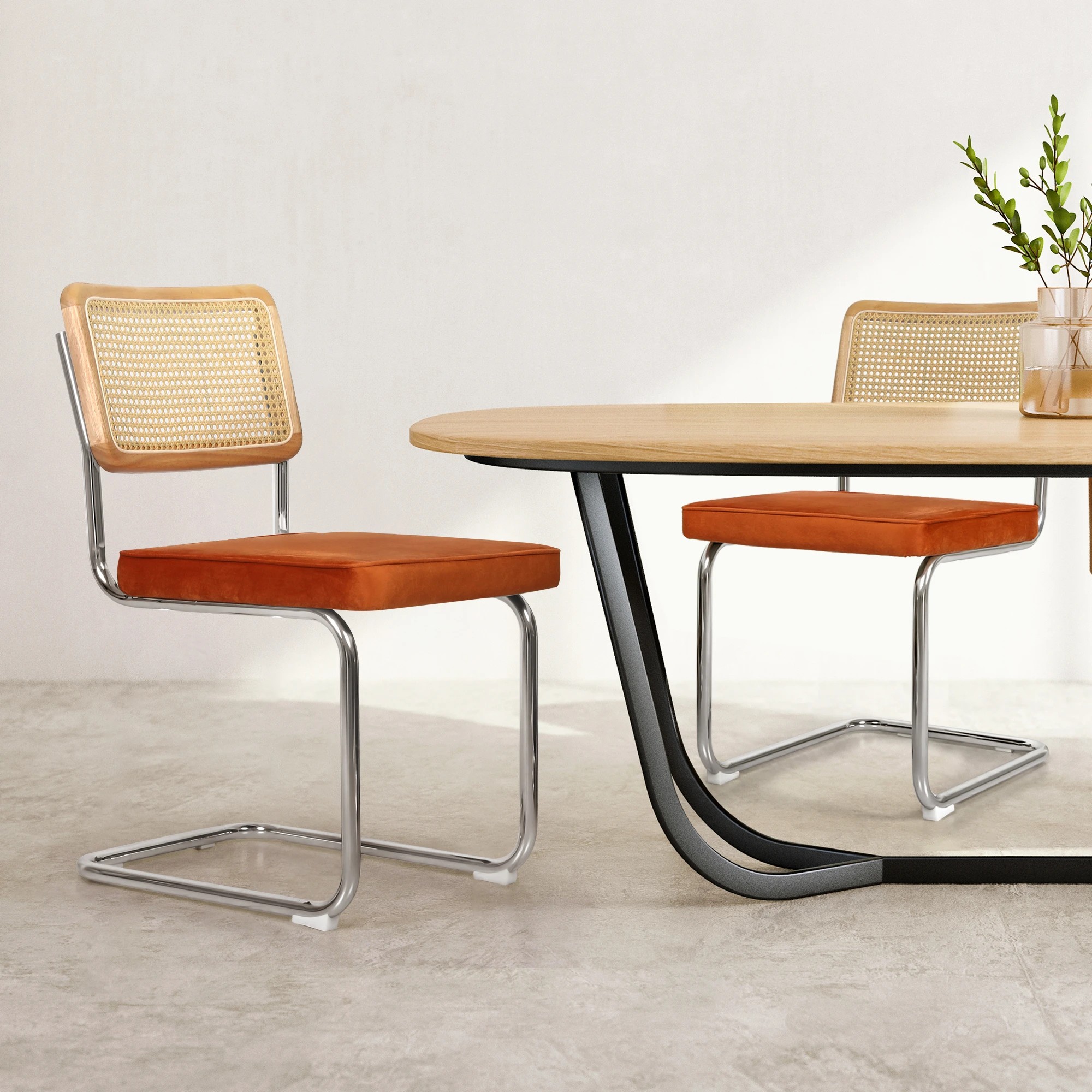 7 Levede 4x Rattan Chair Dining Chairs Cesca Replica Cantilever Velvet Padded Seat, 7 of 9