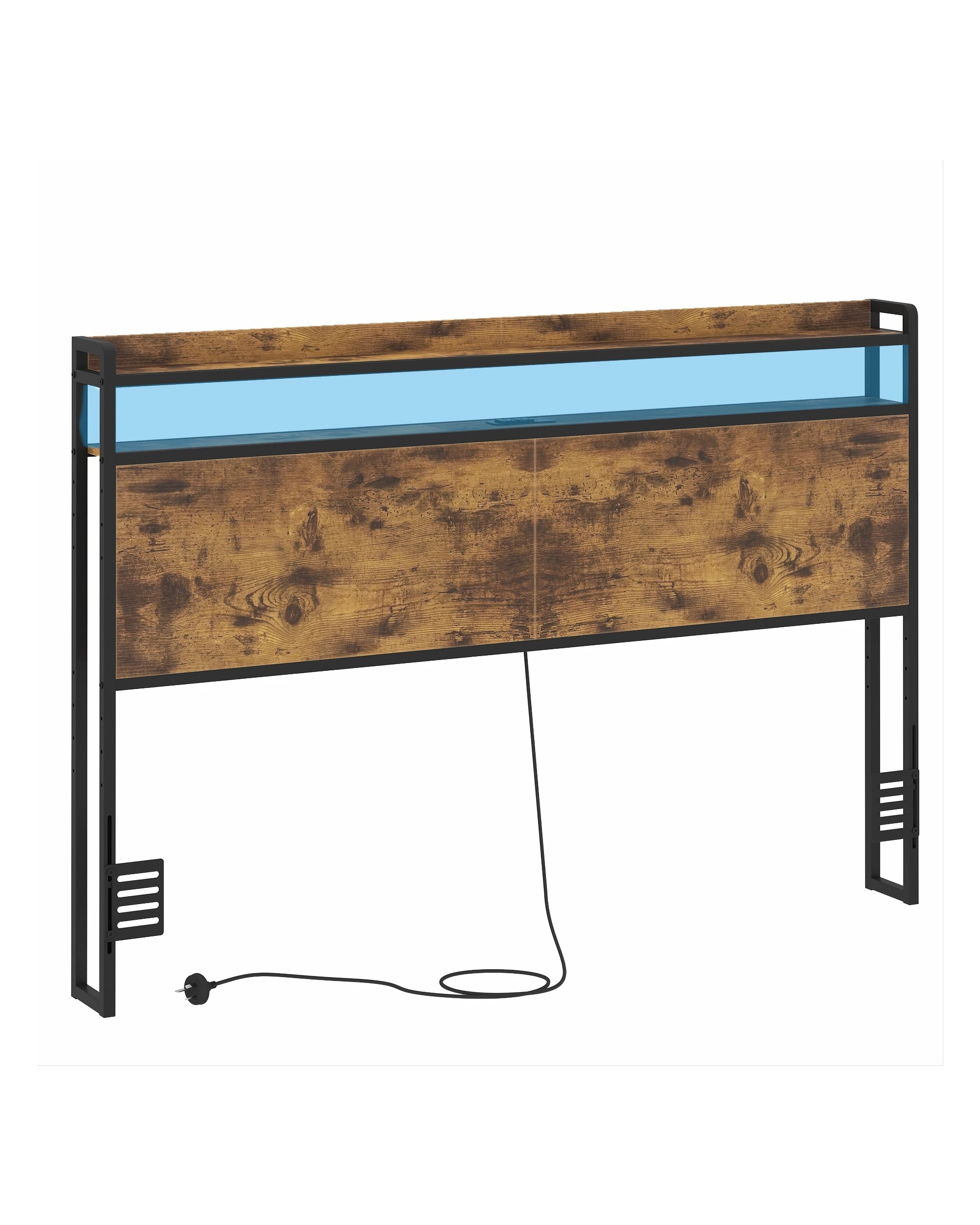 1 Advwin Double Size Storage Headboard with LED Light Charging Station - Brown, 1 of 5