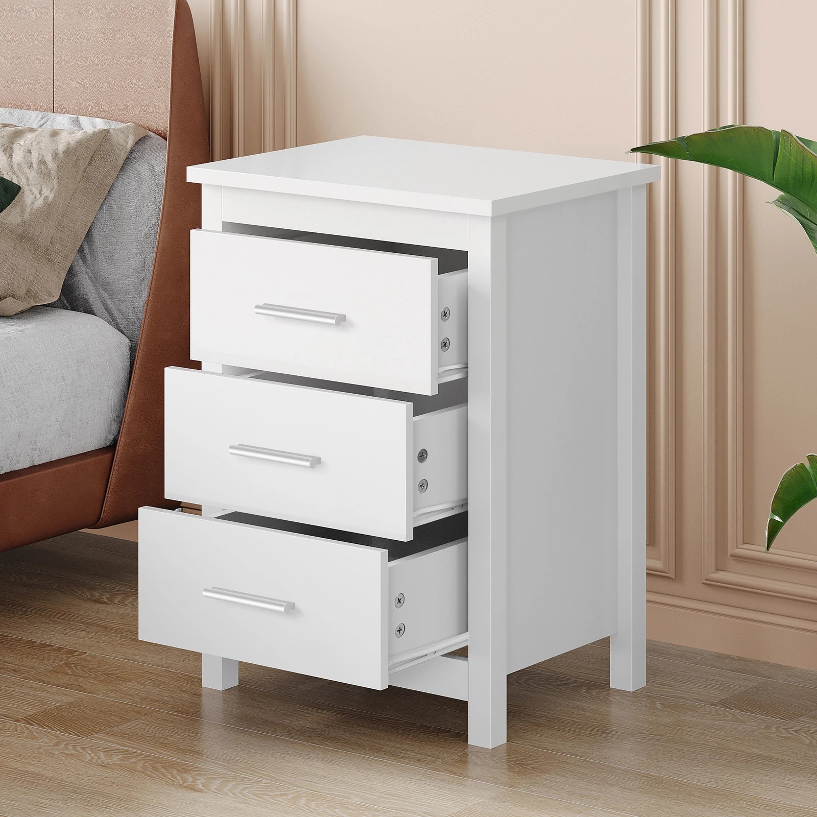 6 Alfordson Bedside Table Hamo Nightstand Storage Side End 3 Drawers - White, 6 of 10