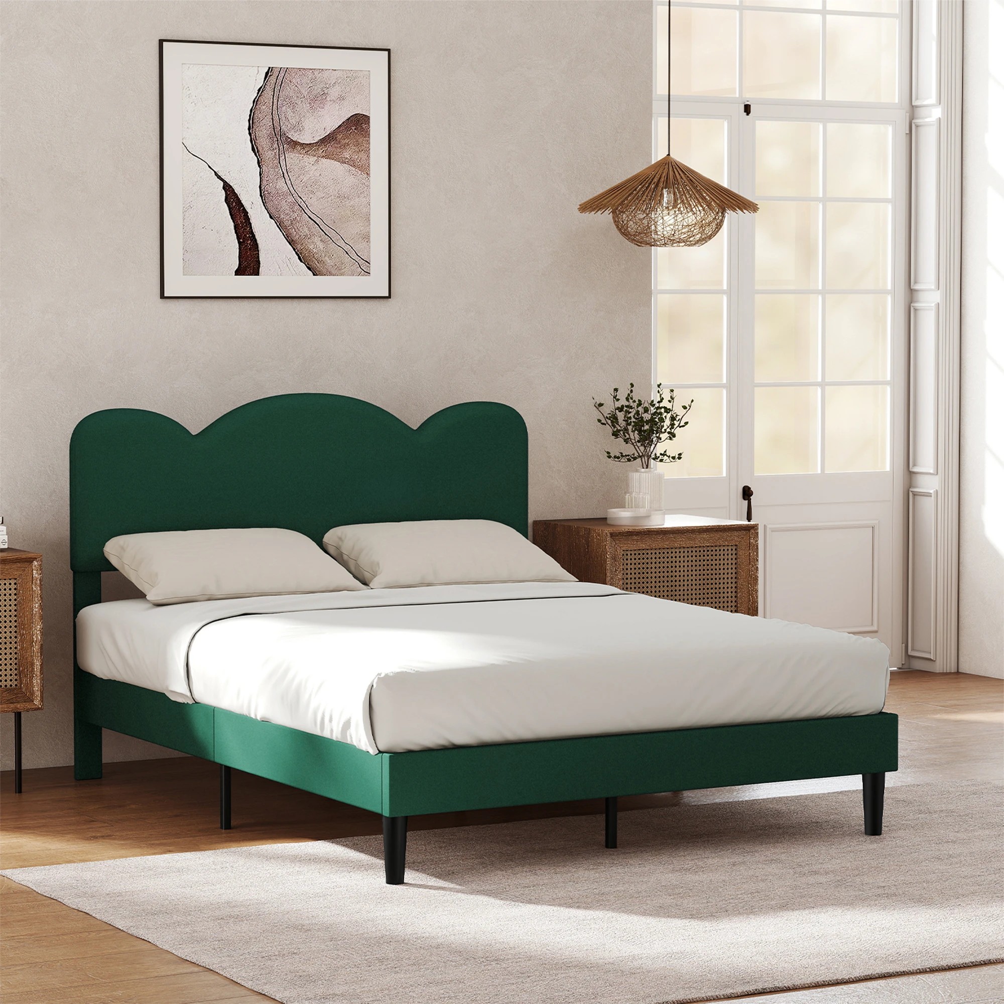 8 Levede Queen Bed Frame Adjustable Soft Headboard Mattress Base Wooden Fabric - Green, 8 of 9