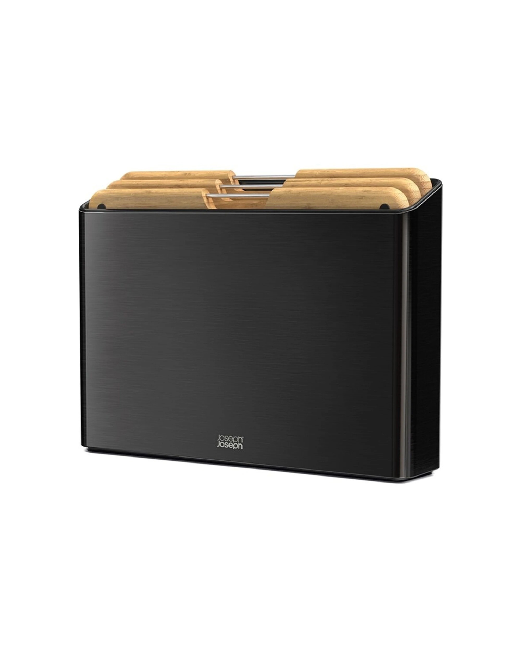 2 Joseph Joseph Folio 3pc Bamboo Chopping Board Set Stainless Steel Organiser - Black, 2 of 7