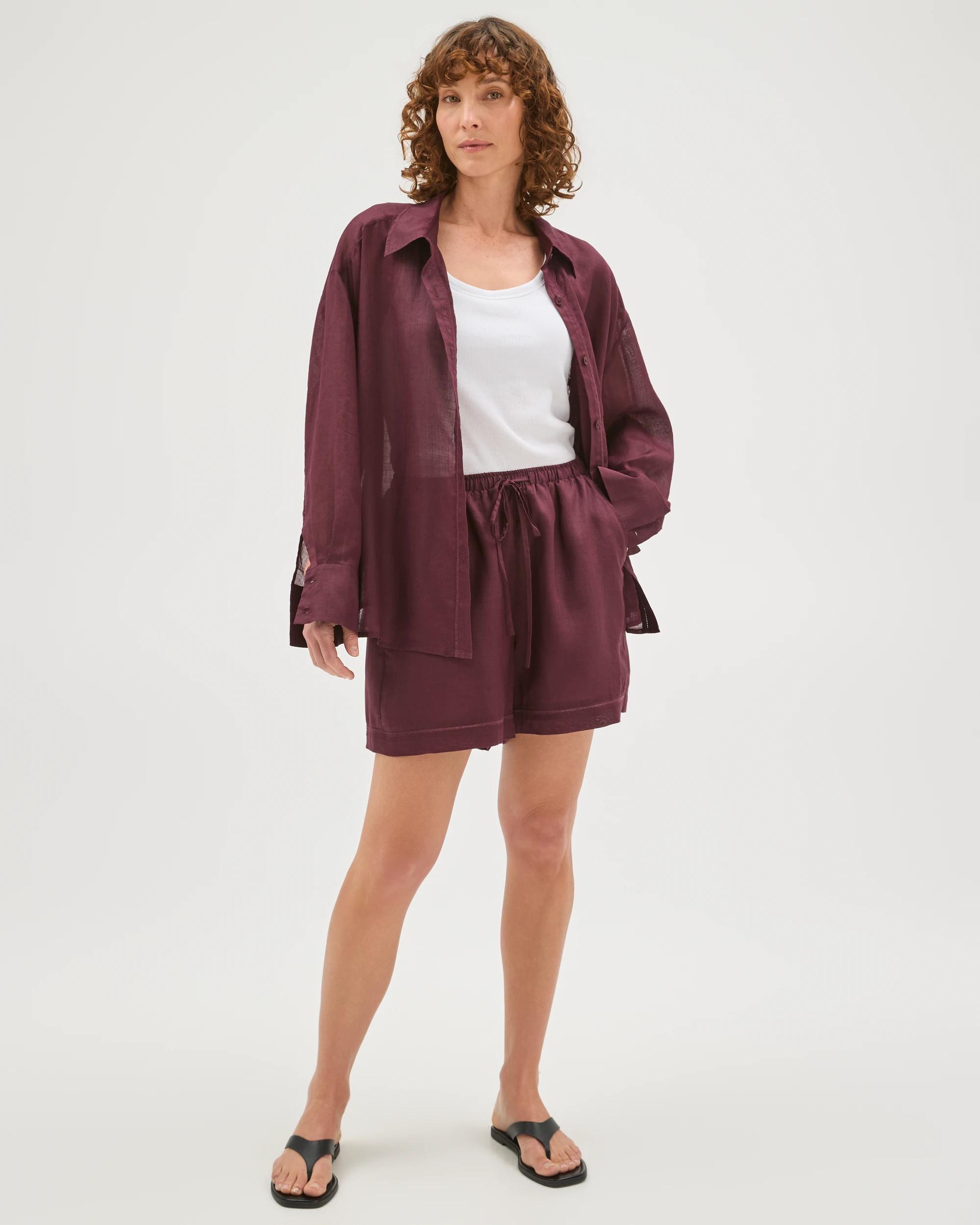 2 Target Woman Long Sleeve Trim Detail Shirt MERLOT, 2 of 6