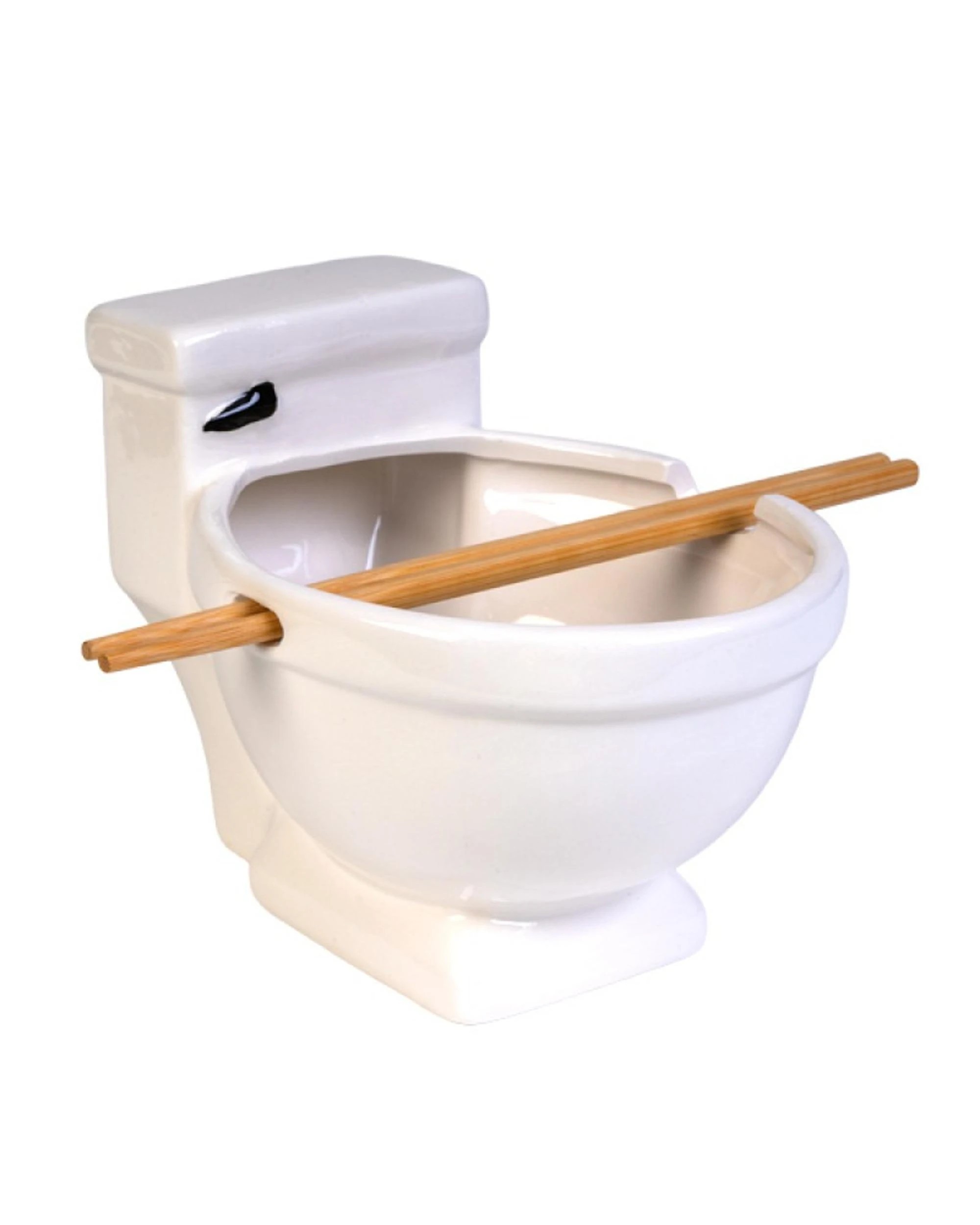 1 Toilet Ceramic Noodle Bowl with Bamboo Chopsticks - White, 1 of 6