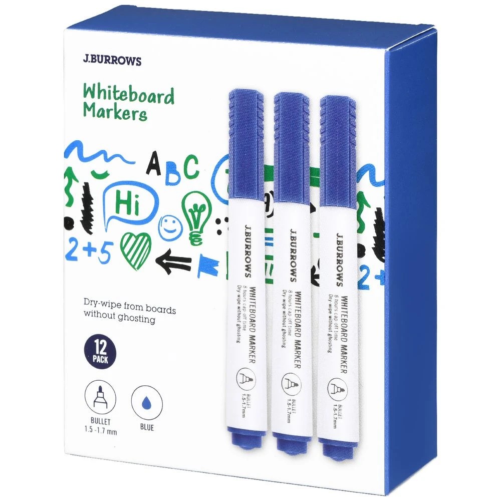 3 J.Burrows Whiteboard Markers Bullet Blue 12 Pack, 3 of 3