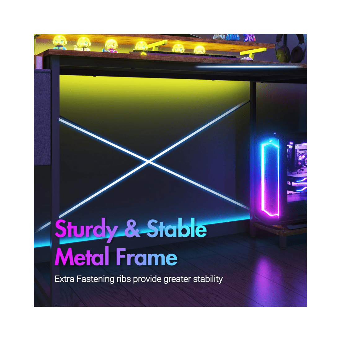 8 Advwin 160cm L Shaped Gaming Desk With Led Lights & Power Outlets Convertible Computer Desk Walnut, 8 of 10