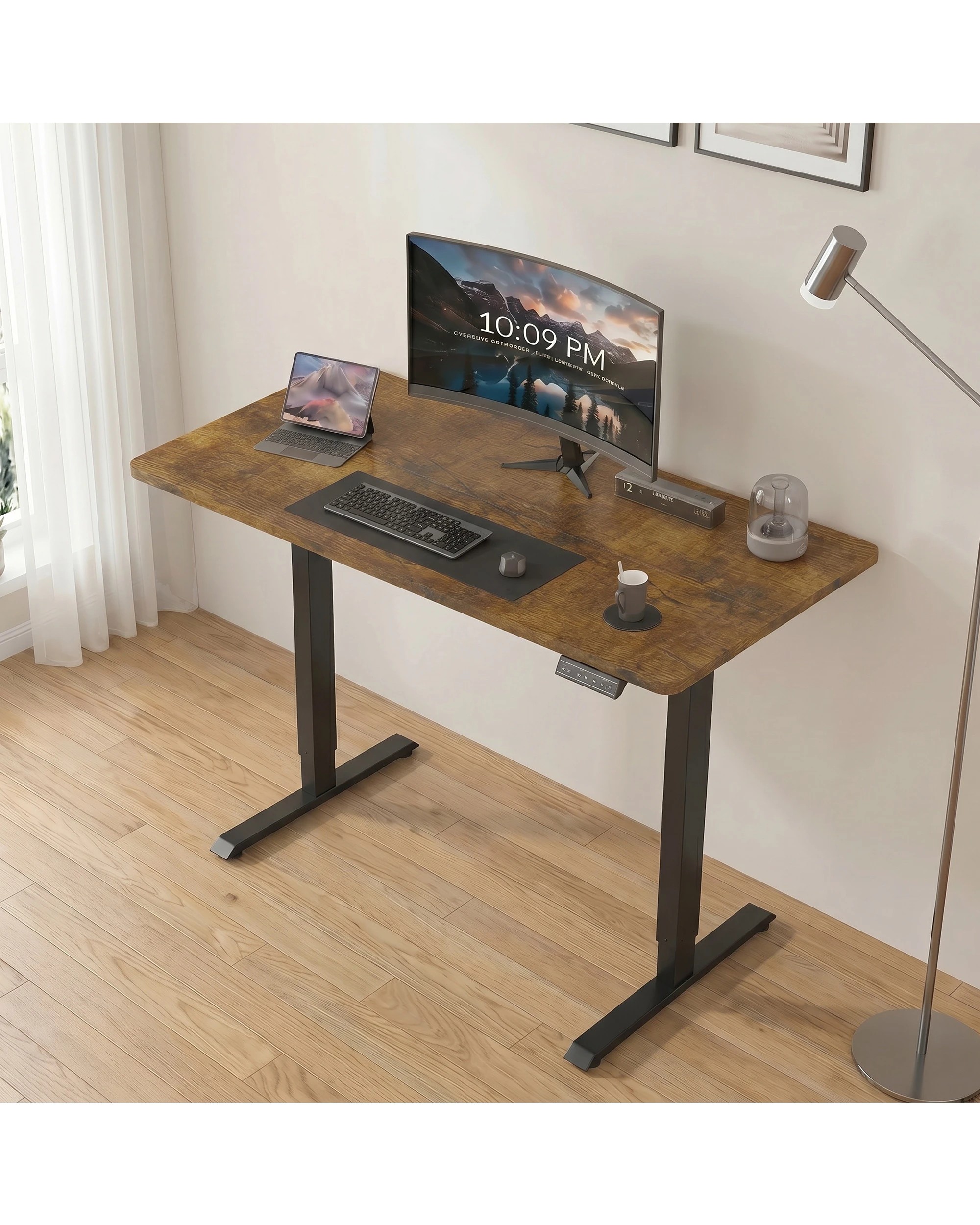 2 Advwin Electric Standing Desk 120×60cm Height Adjustable Sit Stand Table with Smart Memory Panel - Brown, 2 of 7