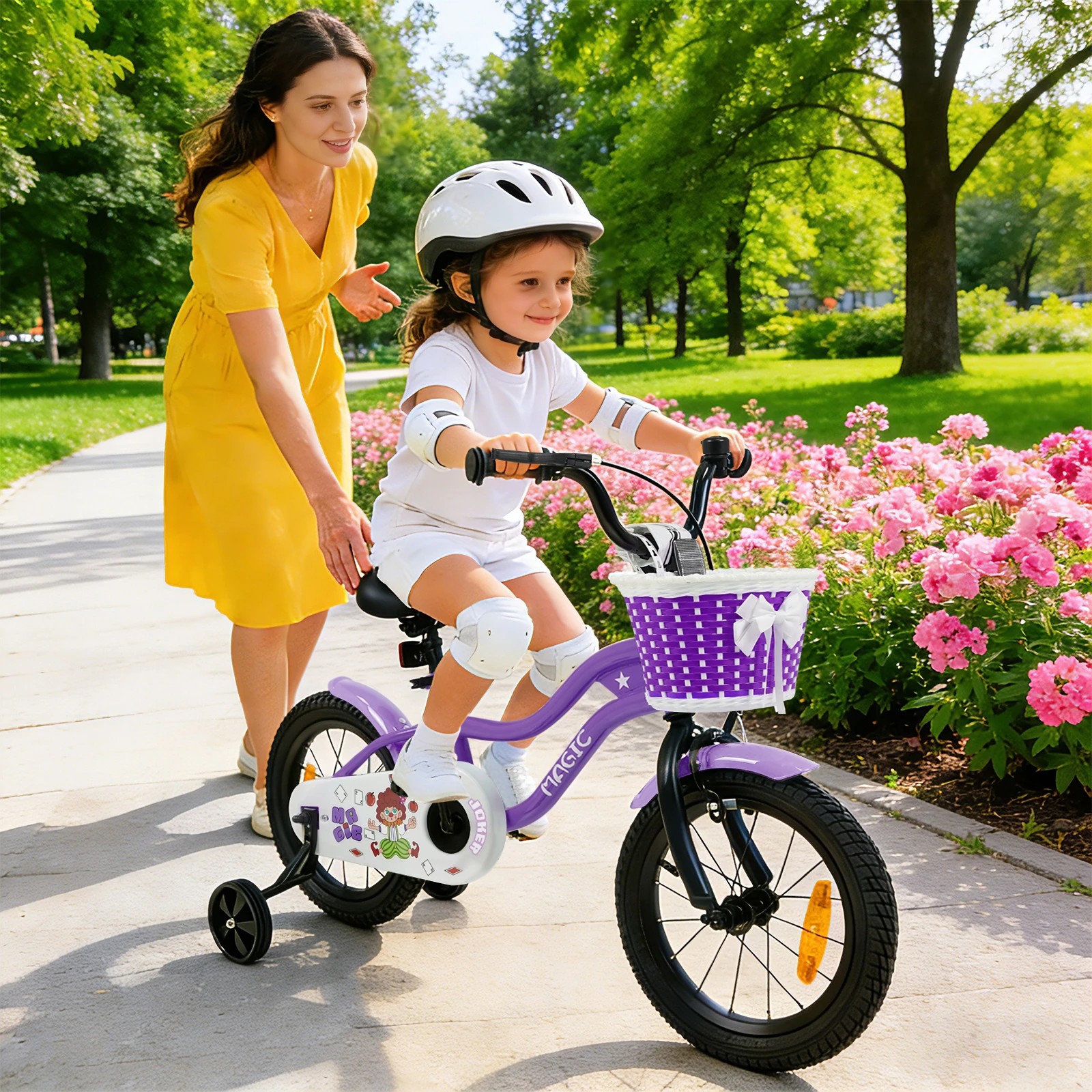 3 Costway 35cm Kid Bicycle Dual Brake Balance Bike Ride on w/Training Wheels Adjustable Seat - Purple, 3 of 3