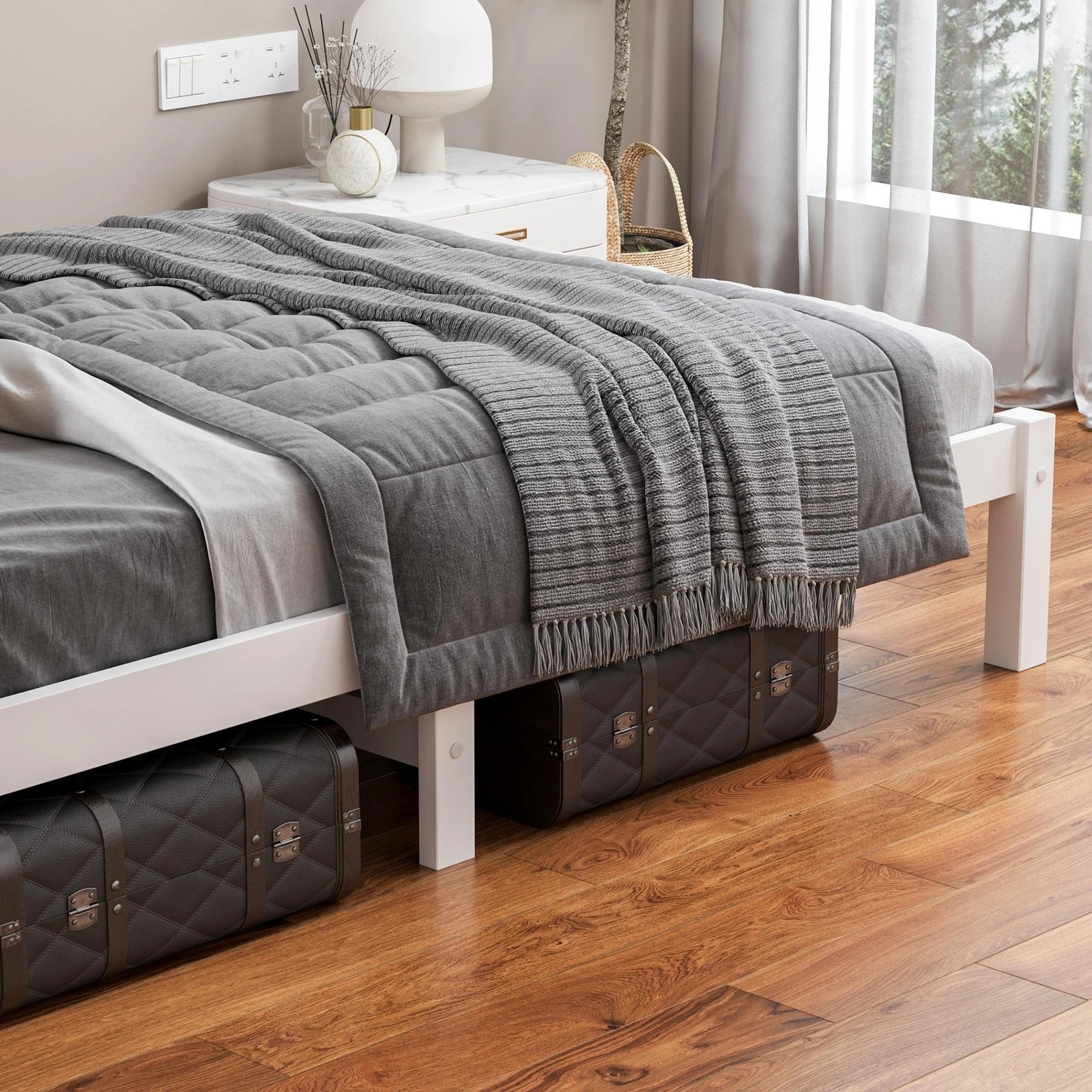 7 Alfordson Bed Frame Wooden Timber Single Size Mattress Base Platform Fenella - White, 7 of 10