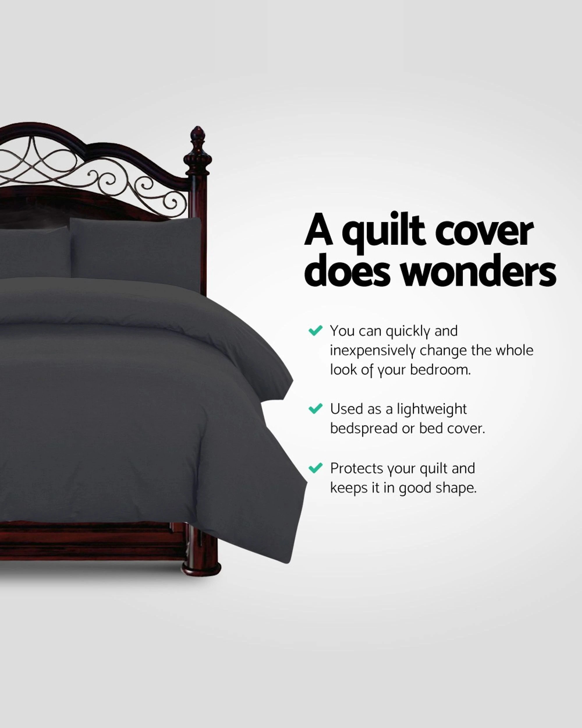 3 Giselle Bedding Quilt Cover Set Classic Black King - King Bed - Black, 3 of 5