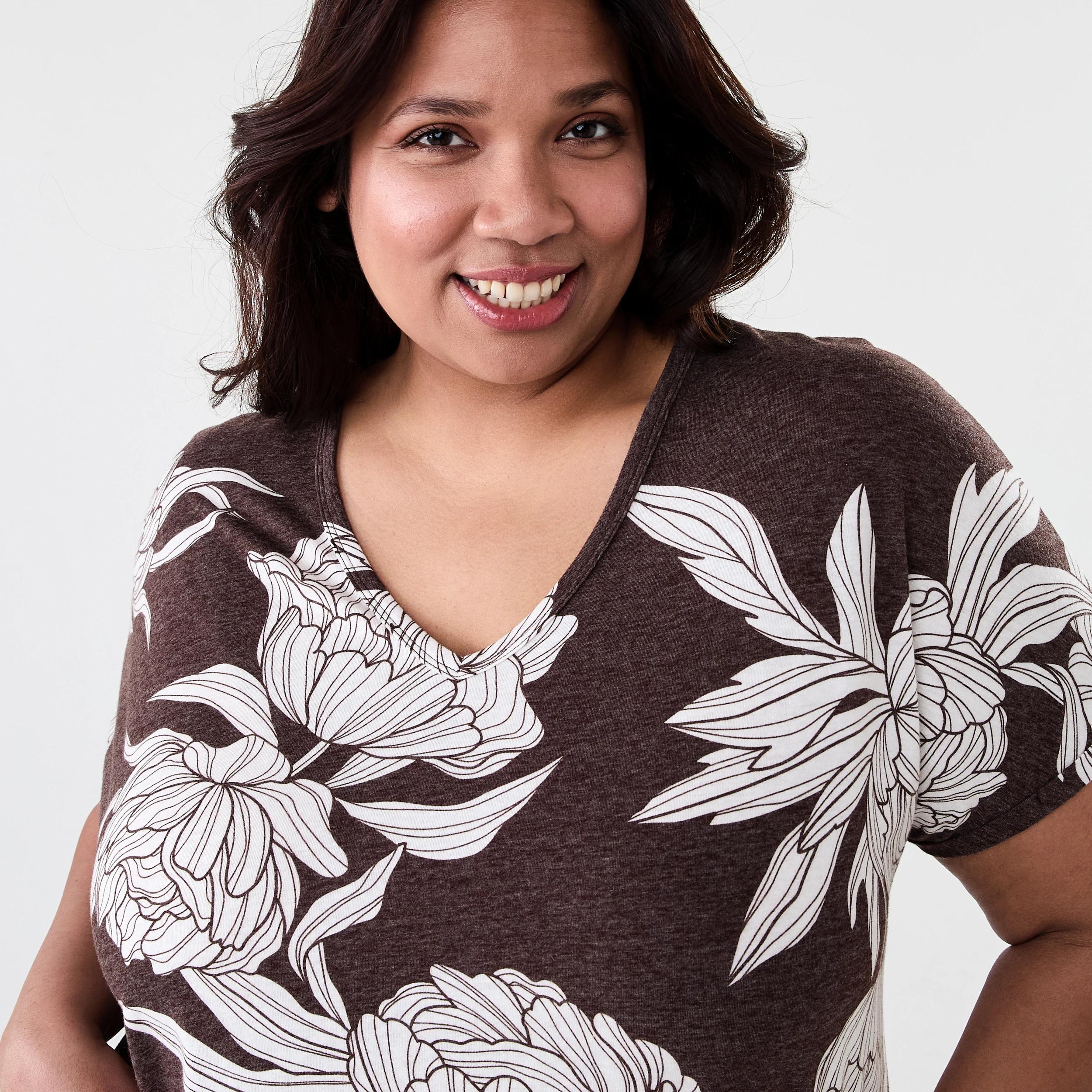 4 Curve Short Sleeve Print V-neck T-shirt Choc Flrl, 4 of 6
