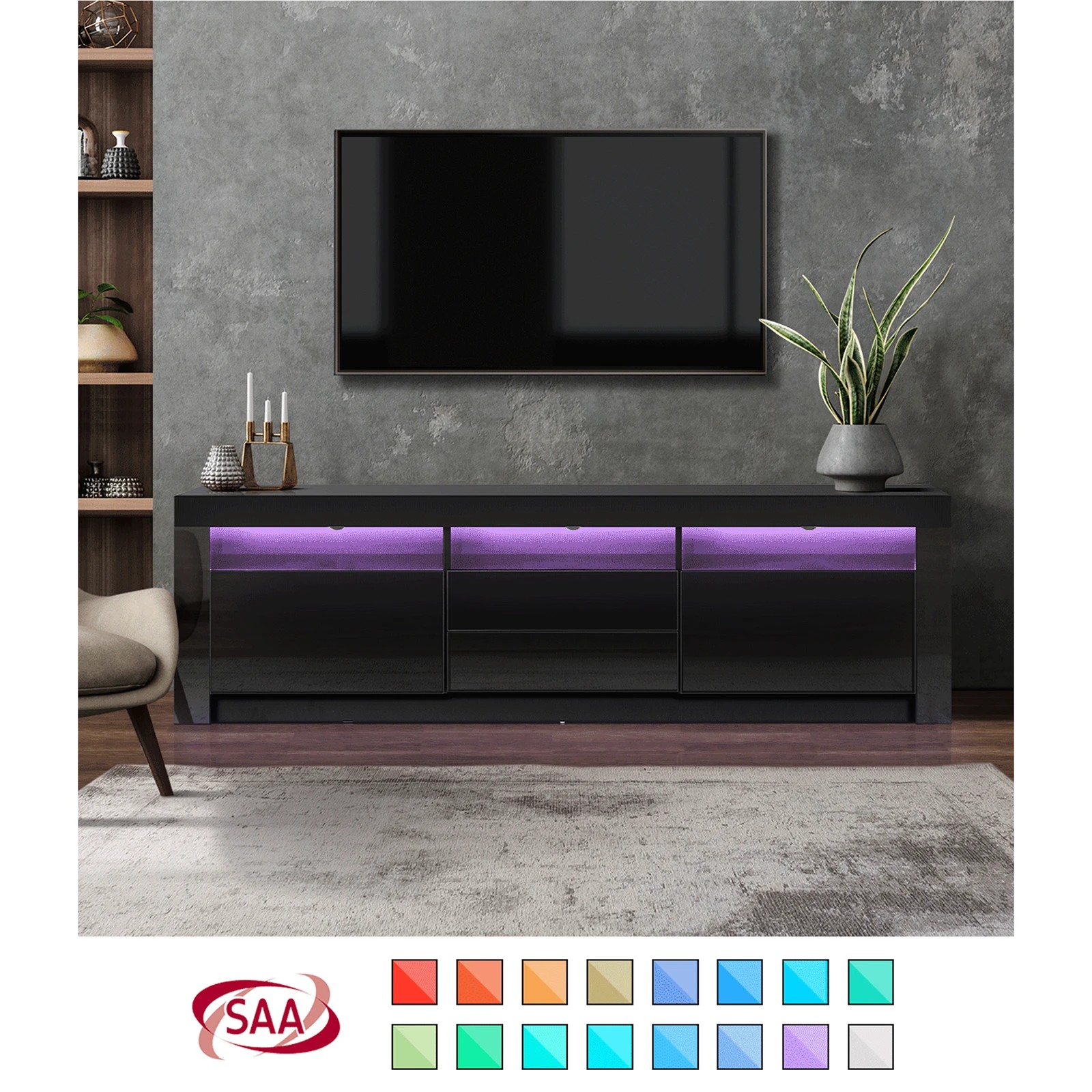 4 Oikiture Entertainment Unit Rgb Led Gloss Black 180cm
 - Black, 4 of 8