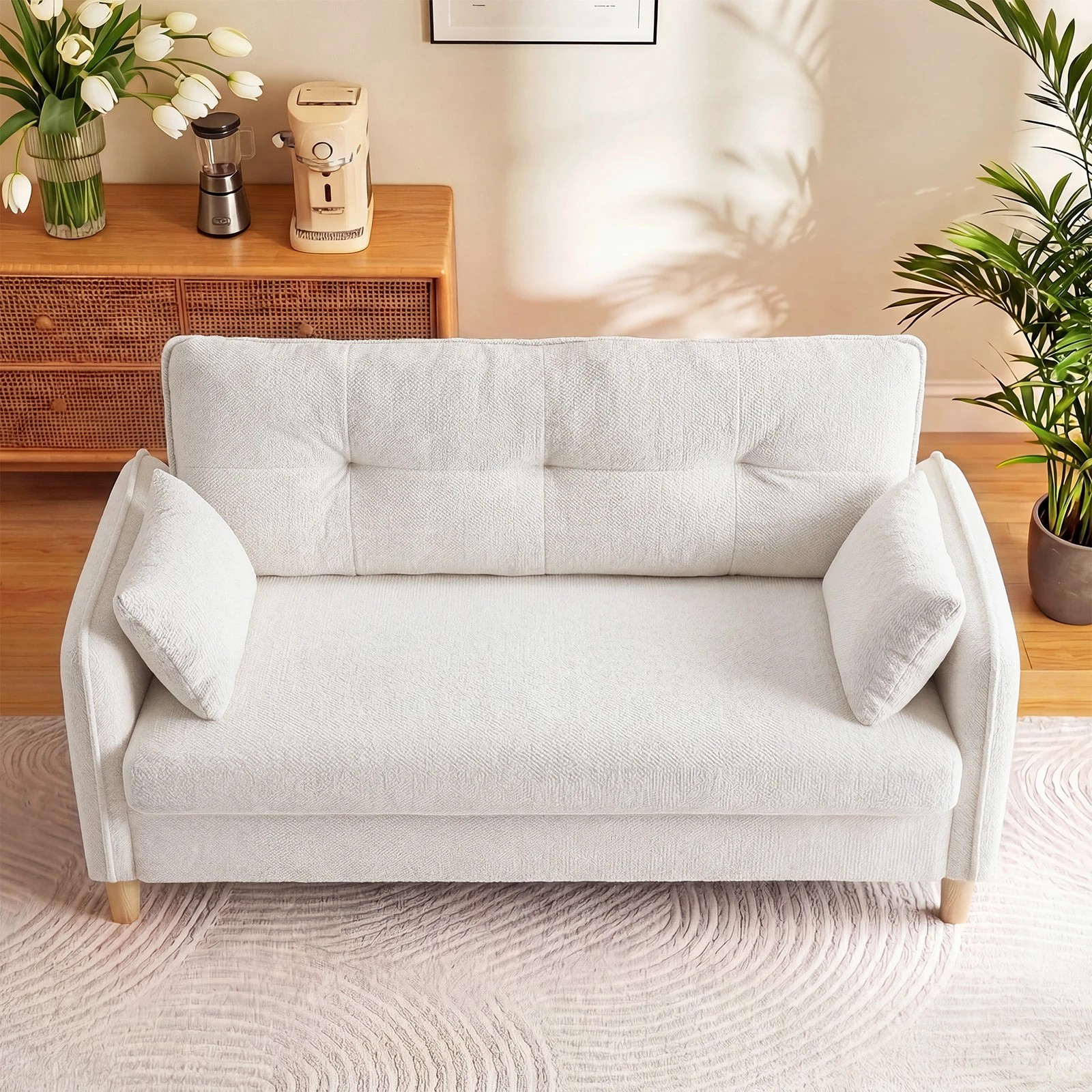 7 Advwin Loveseat Sofa 127cm 2-Seater Chenille Fabric Button Tufted Upholstered Small Couch - Beige, 7 of 8