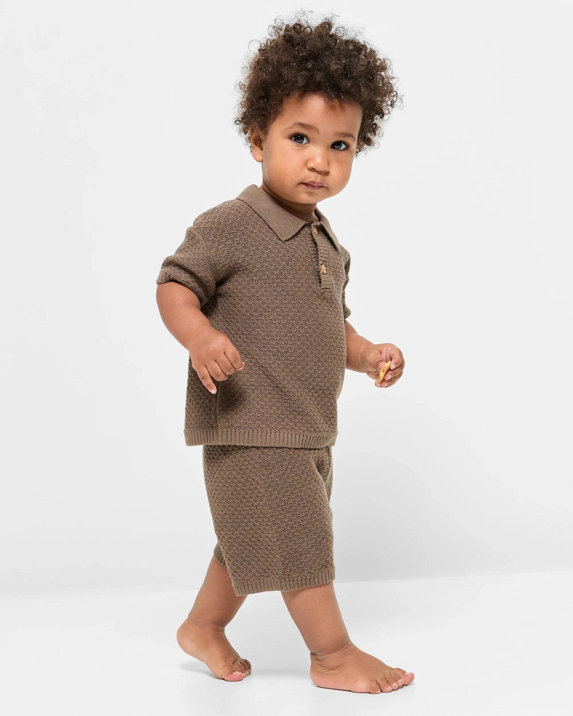 1 Target Baby Baby Boys Organic Cotton Knit Polo & Short 2 Piece Set CHOC CHIP BROWN, 1 of 4