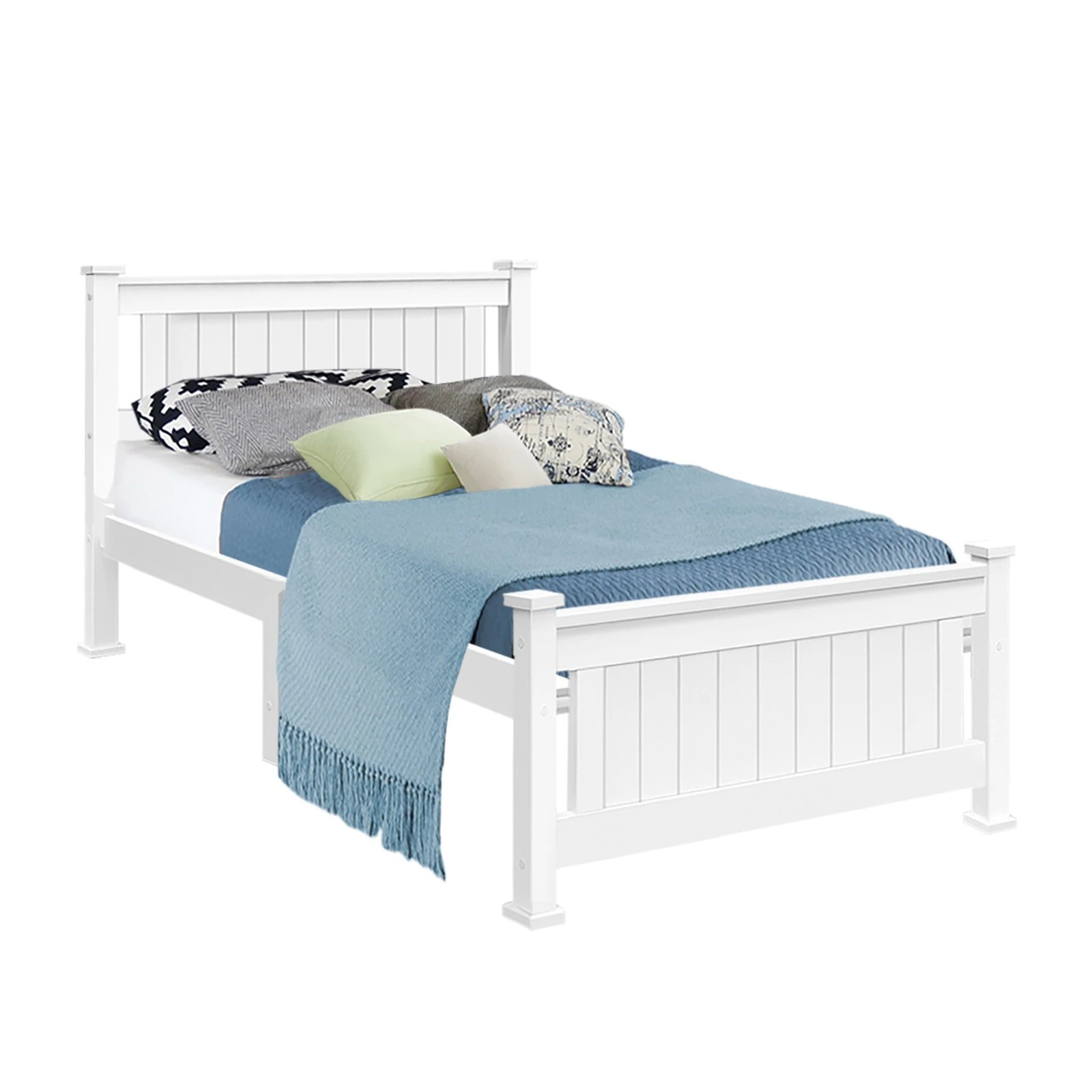 1 Artiss Bed Frame Single Size Wooden  RIO - White, 1 of 10
