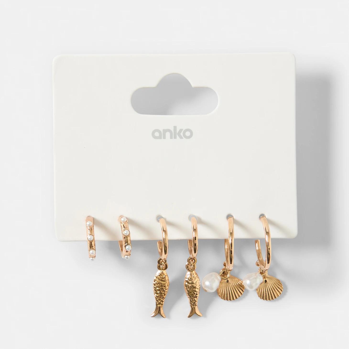 5 3 Pack Sardine and Shell Earrings - Gold Tone GOLD, 5 of 5