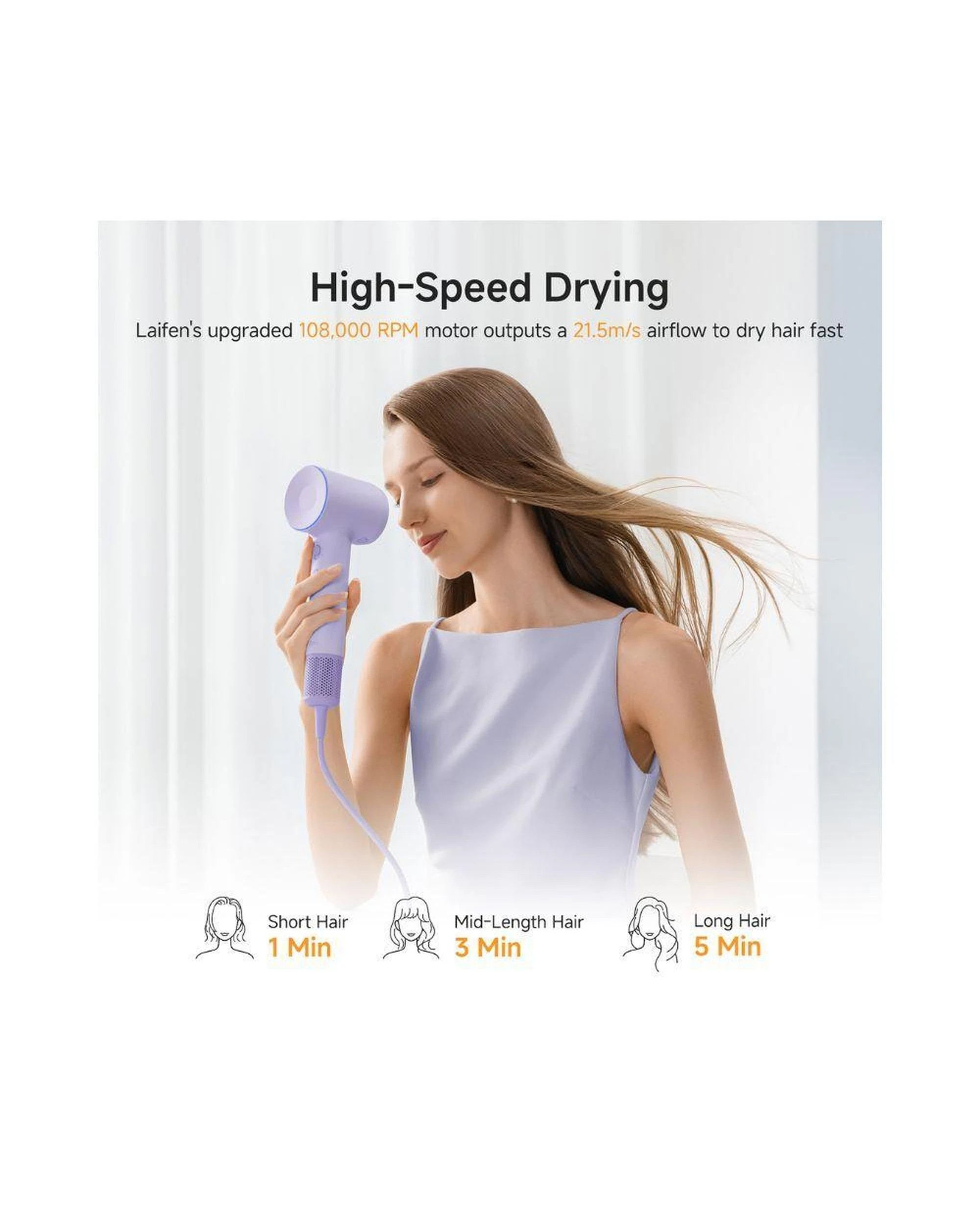 4 Laifen SE2 Hair Dryer Purple High Speed Quiet 10 Settings 200M Ions Child Mode Nozzles 25m Cable, 4 of 10