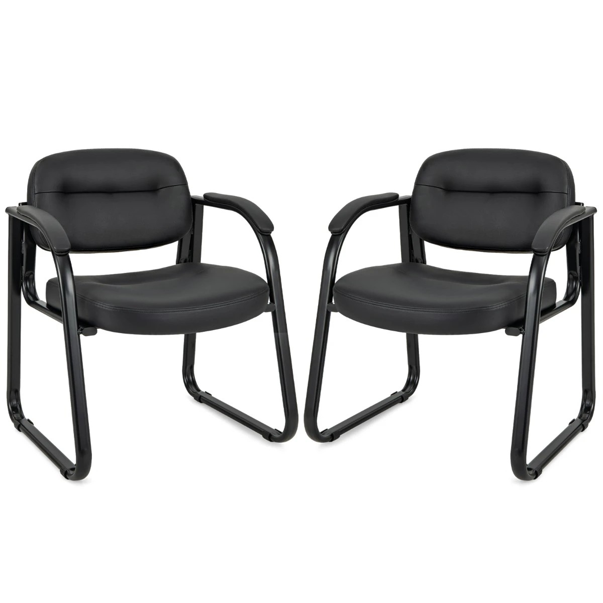 1 Costway 2x Conference Chair PU Leather Office Waiting Meeting Room Chair w/Paded Cushion, 1 of 1