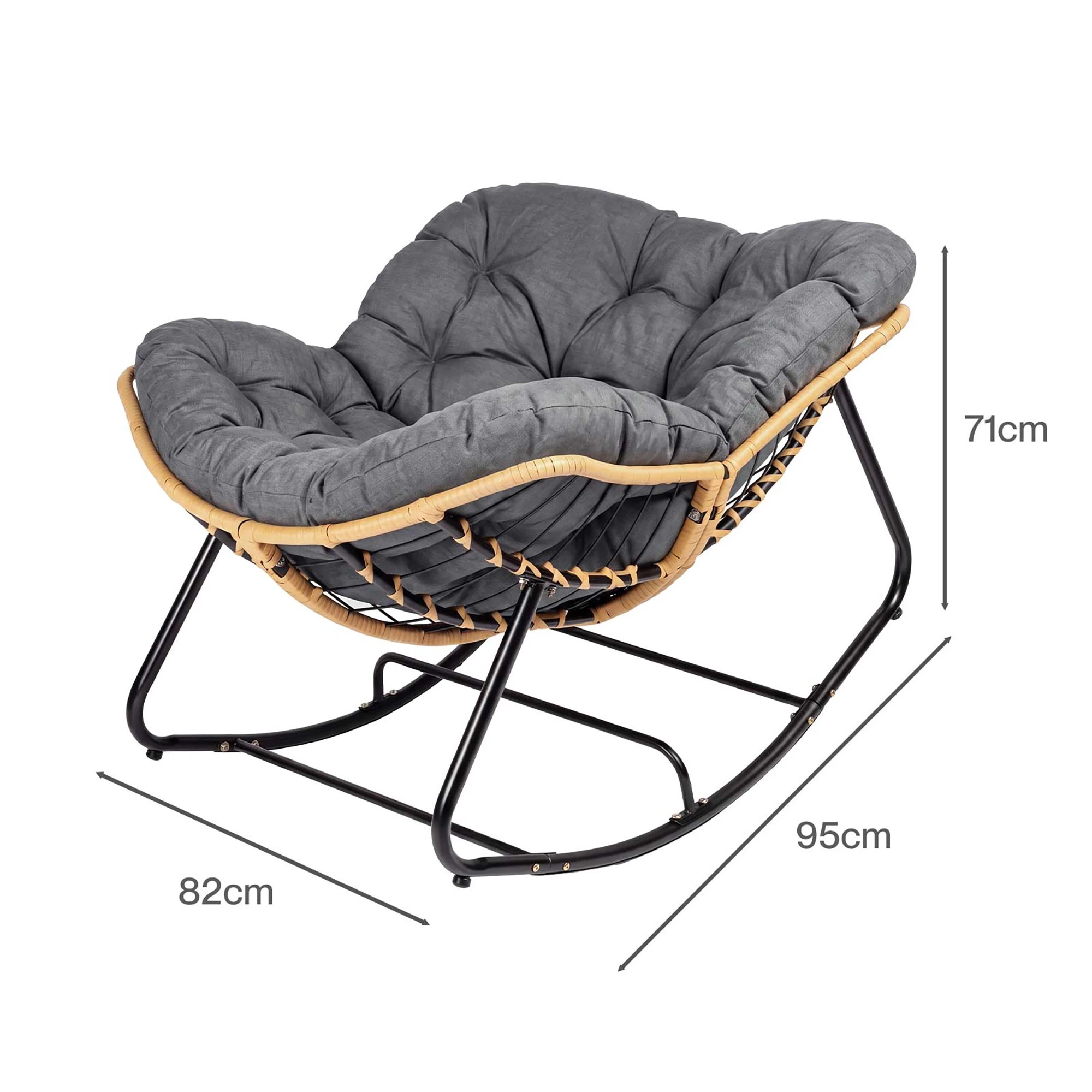 3 Levede Rocking Chair with Thick Cushion PE Rattan Silent Strip Indoor Patio Grey, 3 of 8