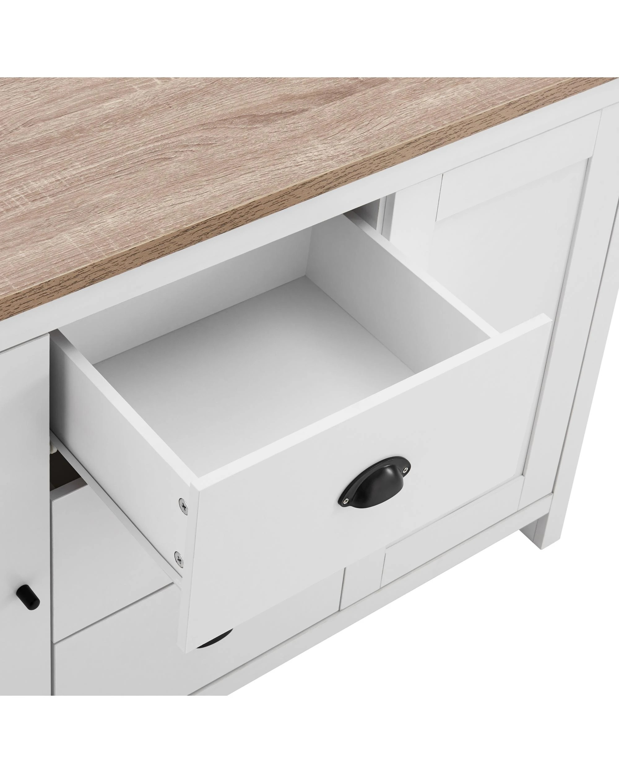 6 Kodu Buffet Sideboard 2 Doors 3 Drawers Storage Cupboard Cabinet White and Oak, 6 of 9