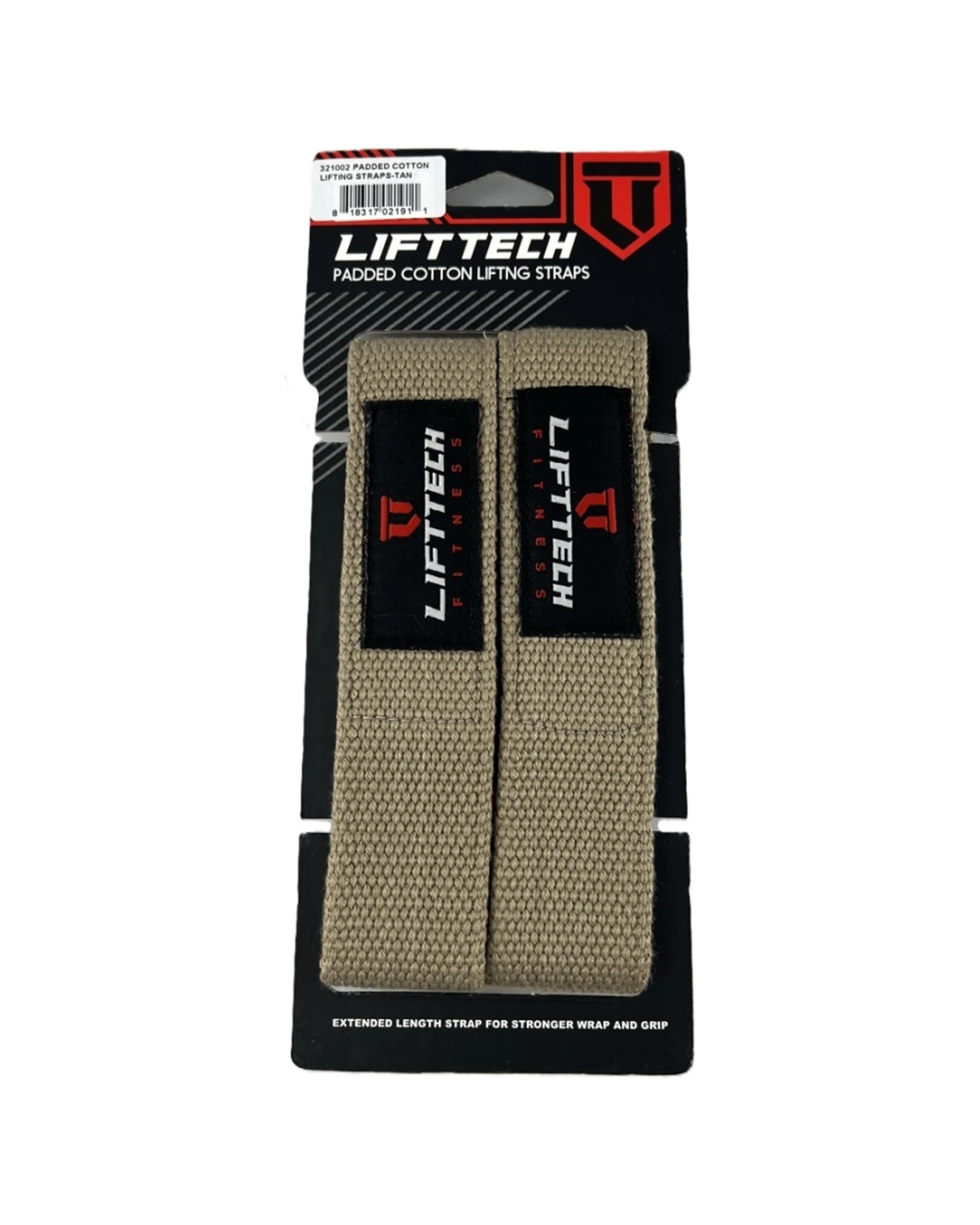 1 Lift-Tech Fitness 2pc Neo-Tech Padded Cotton Wrist Support Lifting Straps 21.5 Inch Tan - Beige, 1 of 2