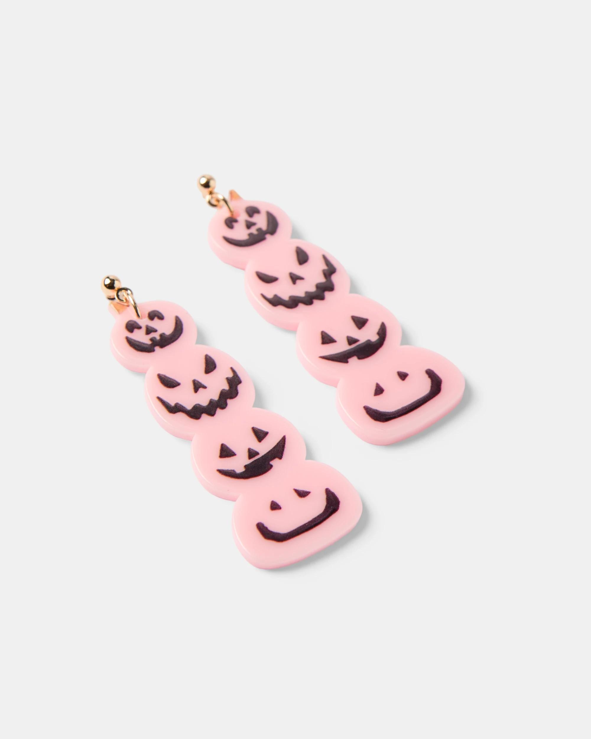 2 Halloween Pumpkin Earrings - Gold Tone, Pink and Black PINK, 2 of 4