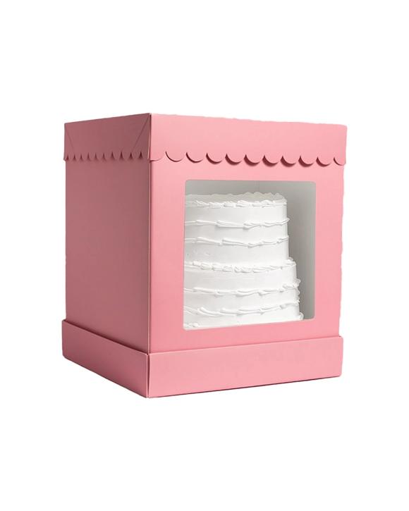 Bake Group Tall Scalloped Cake Storage Box 10x10x12 Inches Pastel - Pink