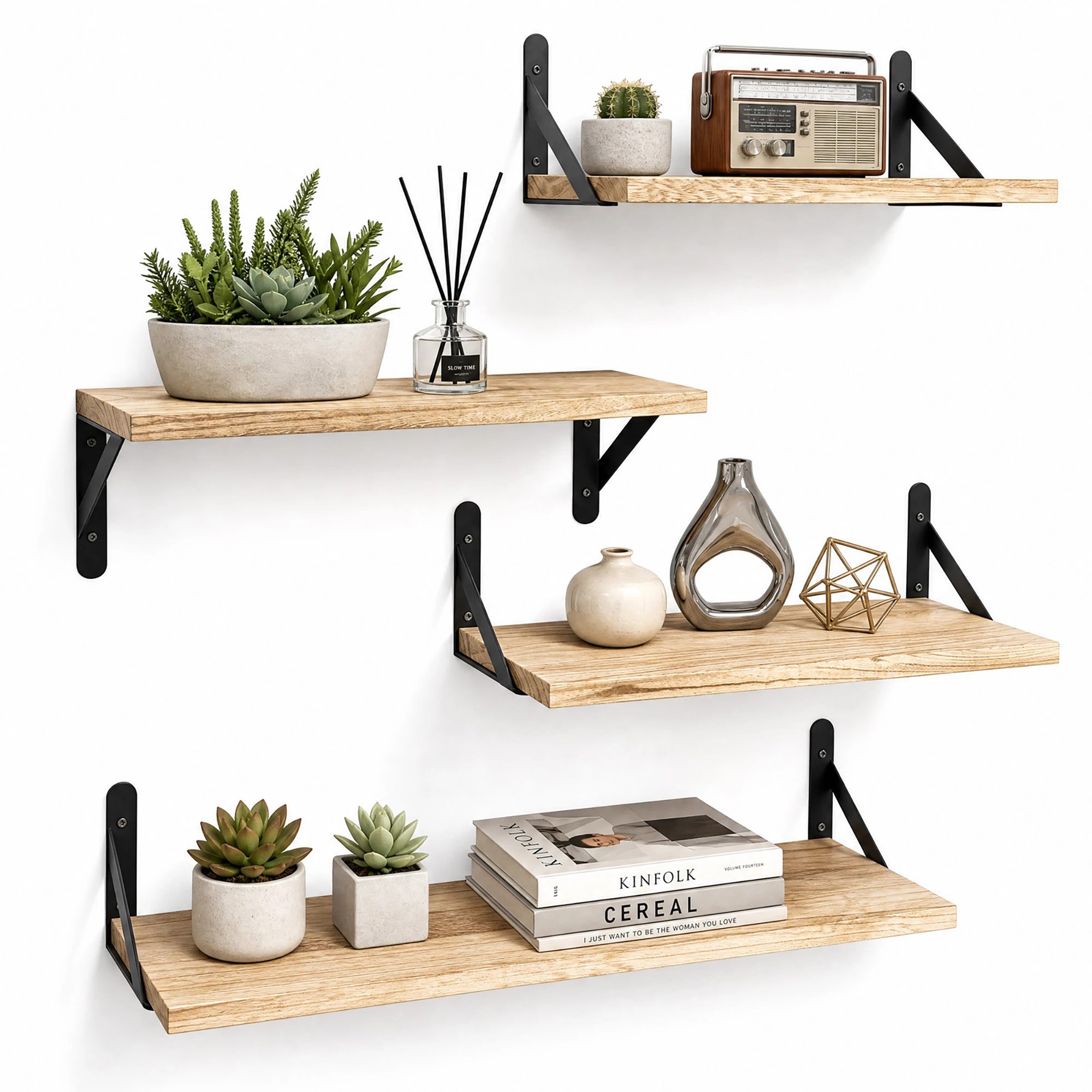 1 Levede 4 Wooden Rustic Wall Mounted Shelf - Brown, 1 of 5