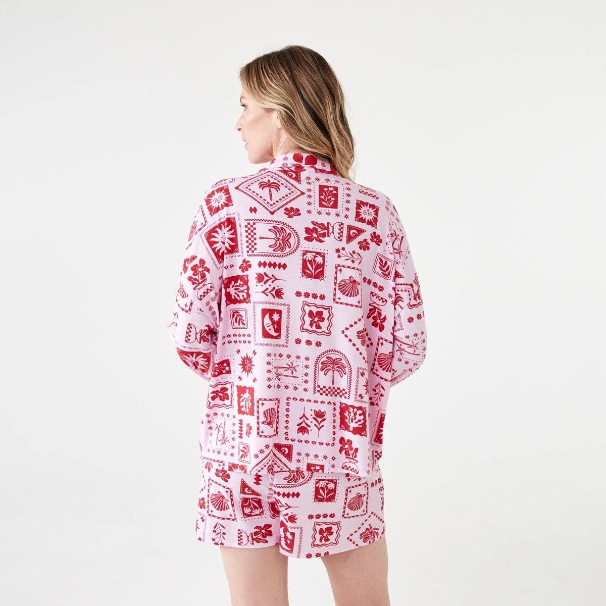 3 Long Sleeve Top and Shorts Comfort Pyjama Set VACAY STAMP PINK LADY, 3 of 8