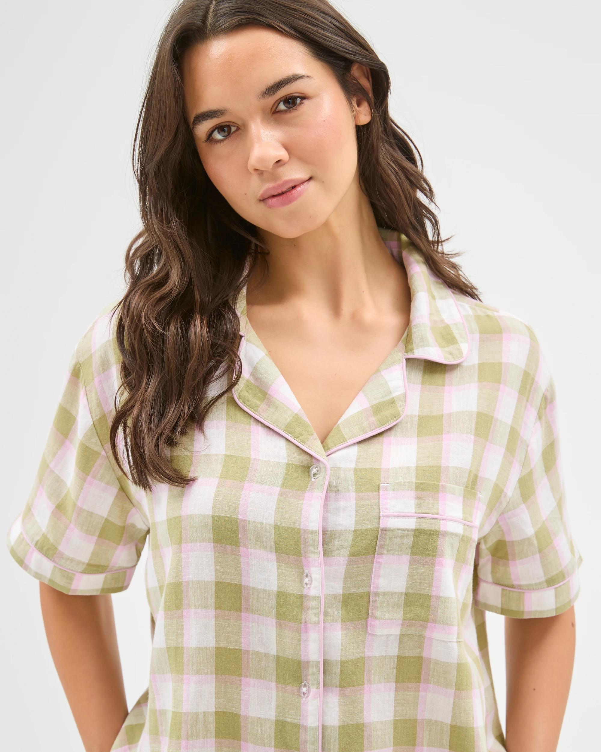 4 Target Woman Linen Blend 7/8 Length Pyjama Set GREEN CHECK, 4 of 6