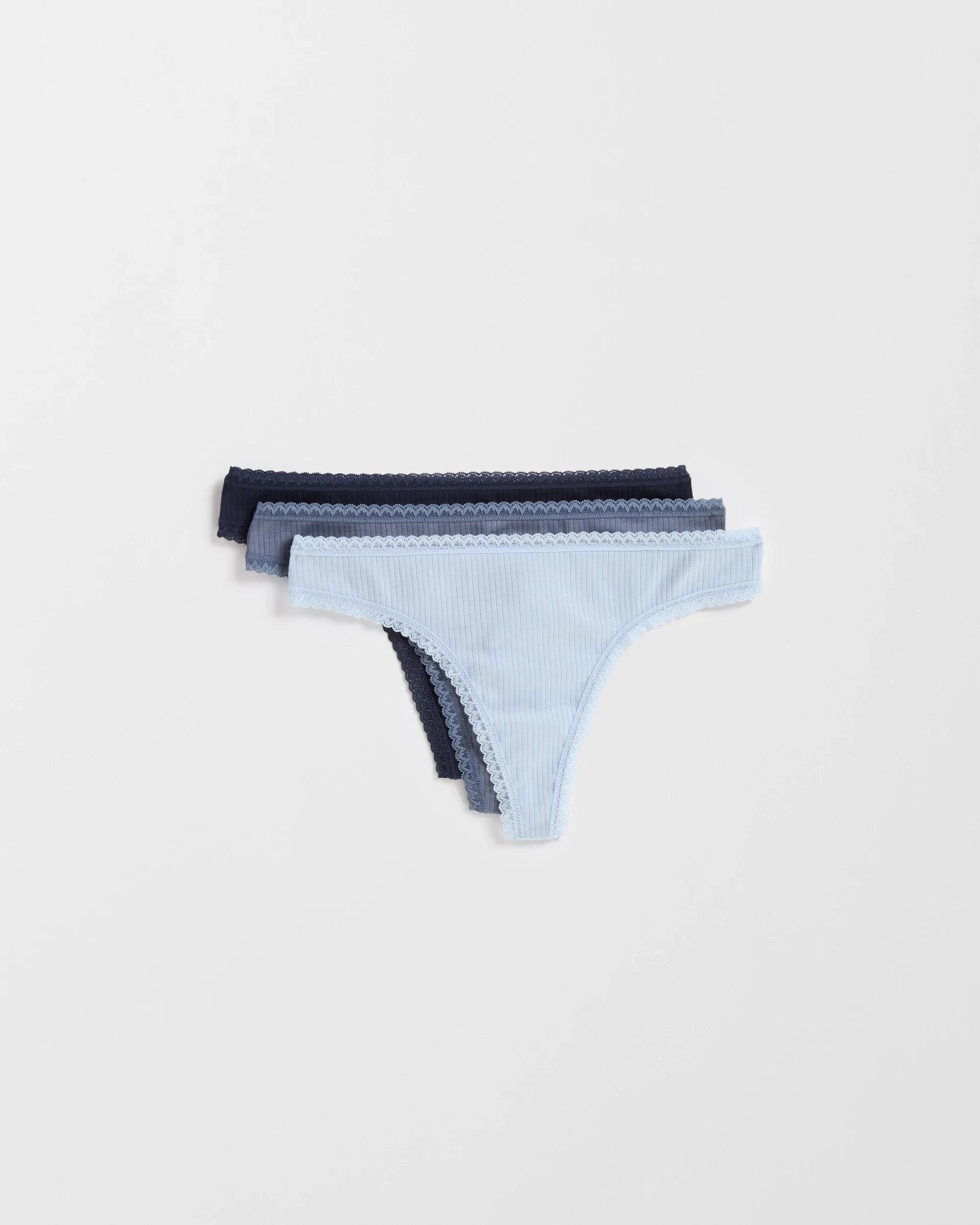 1 Lily Loves Australian Cotton 3 Pack Pointelle G-String Briefs NAVY BLAZER/FOLKSTONE GREY/KENTUCKY BLUE, 1 of 2