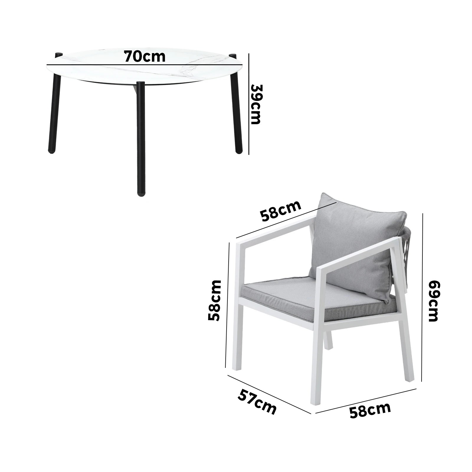 2 Livsip Outdoor Patio Setting Furniture Lounge Set White 70cm Coffee Table - Multi, 2 of 9