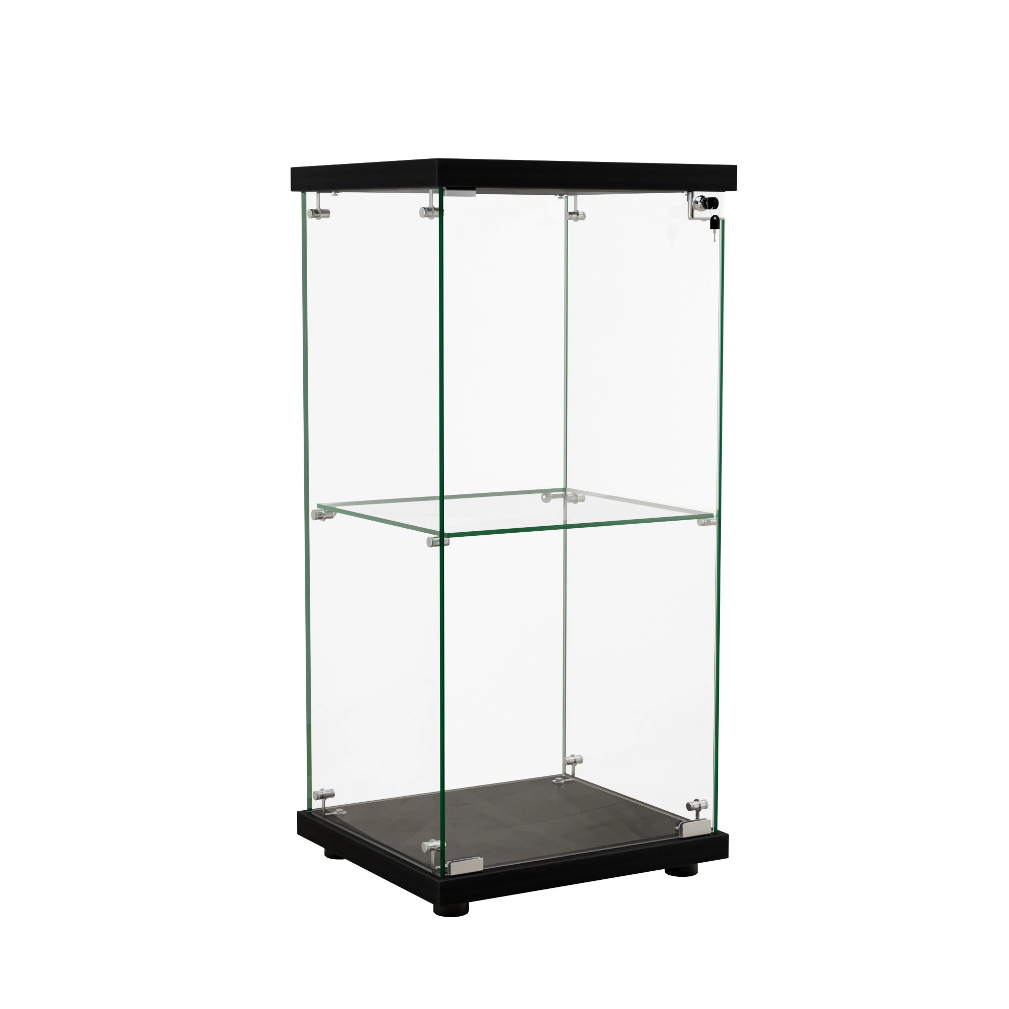 1 Stacked Display Cabinet 2-Tier Glass Door - Black, 1 of 9
