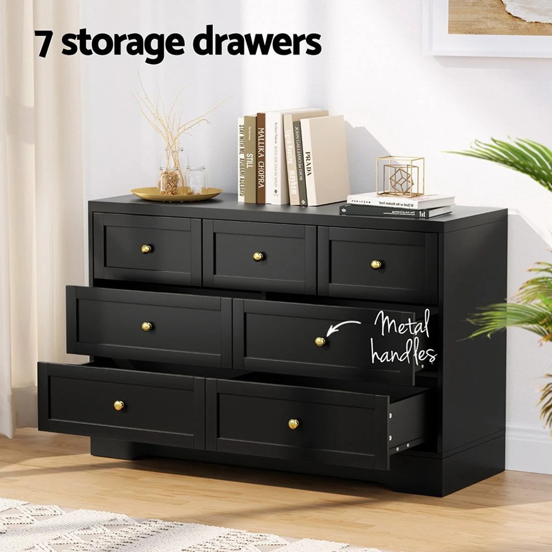 6 Artiss 7 Chest of Drawers Dresser Table - Black, 6 of 8