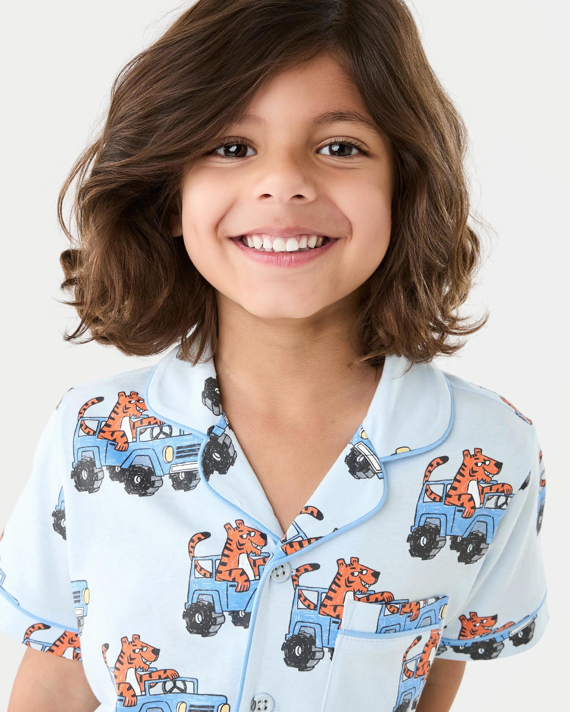 3 Short Sleeve Button Down Pyjama Set Blu Tiger, 3 of 8