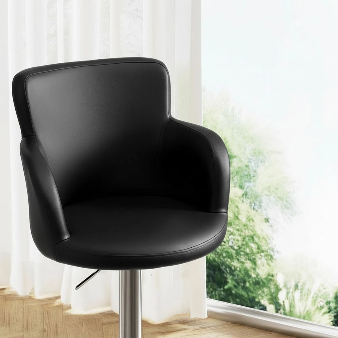 5 Artiss 2x Leather Bar Stools Swivel Adjustable Gas Lift PU Counter Chairs - Black, 5 of 6