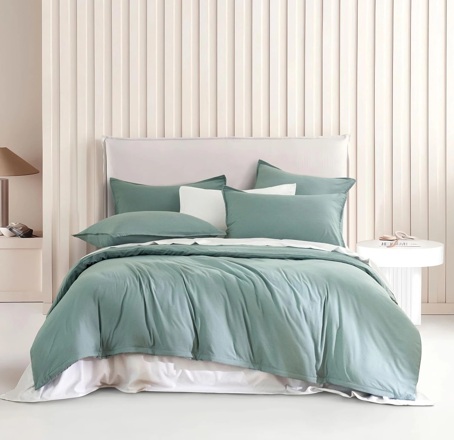 1 CleverPolly 100% Vintage Washed Microfibre Quilt Cover Set - Seafoam - Super King Bed, 1 of 7