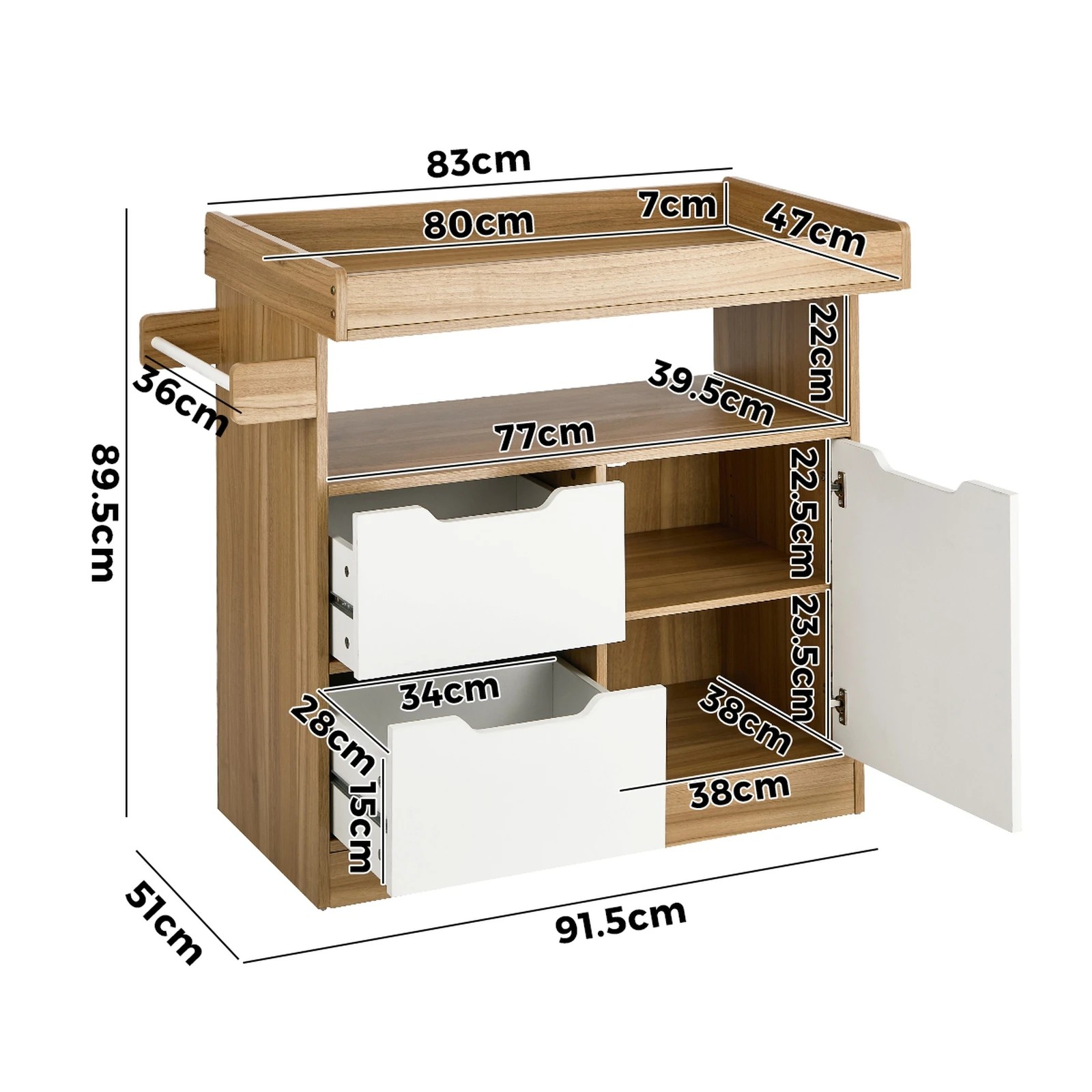 2 Oikiture Baby Changing Table Change Nursery Storage Drawers Shelves Cabinet - Natural, 2 of 9