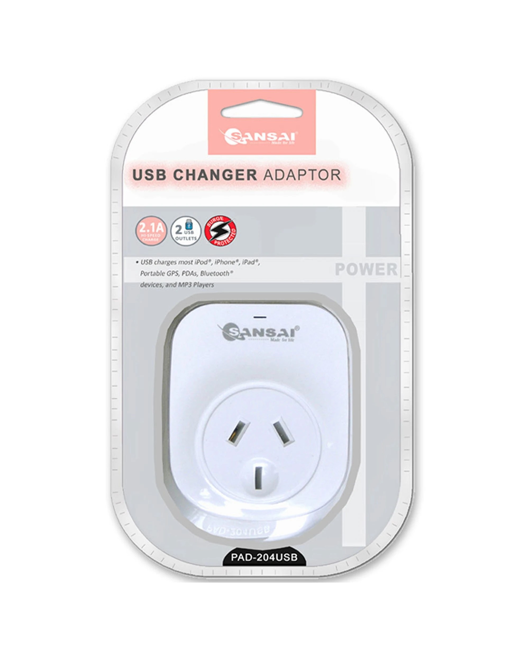 2 Sansai 2.1A 2xUSB Outlets Surge Protection Charger Adapter For iPhone/iPad/iPod - White, 2 of 2
