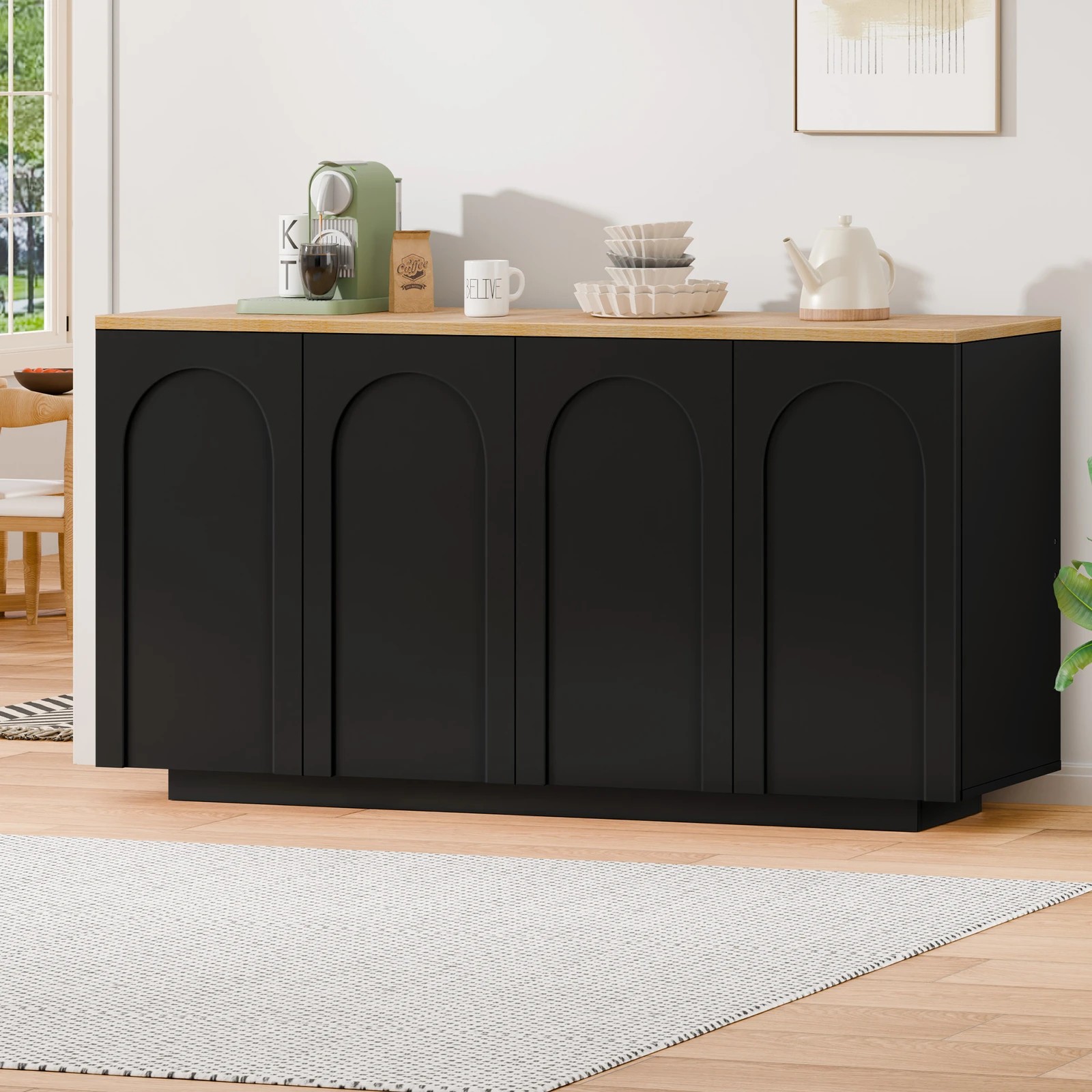 2 Alfordson Buffet Sideboard Cupboard Storage Cabinet Kitchen Pantry Doors - Black, 2 of 10