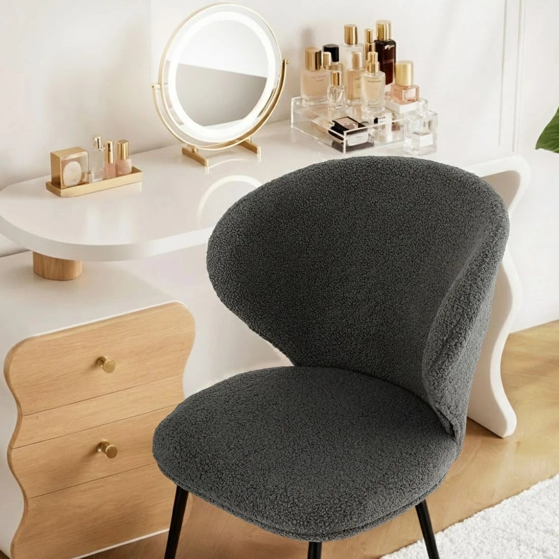 5 Artiss 4x Dining Chairs Sherpa Boucle Wing Back - Grey, 5 of 6