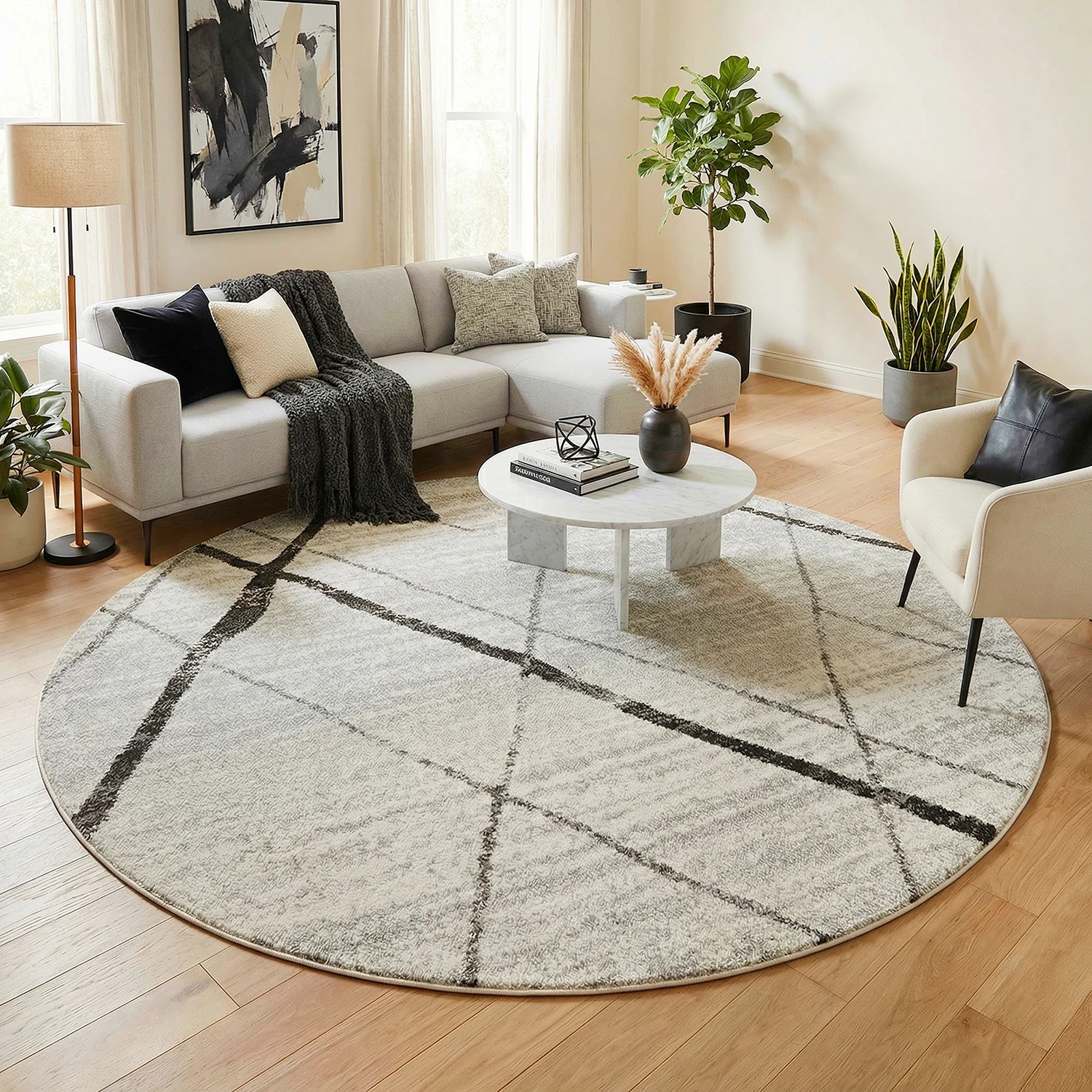 1 Common Ground Rugs Bluebay 452 150x150cm - Small Round Power Loomed Pet Friendly Rug - Silver, 1 of 5